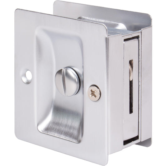 Stone Harbor Hardware Premium Square Pocket Door Lock, Privacy Function, Satin Chrome