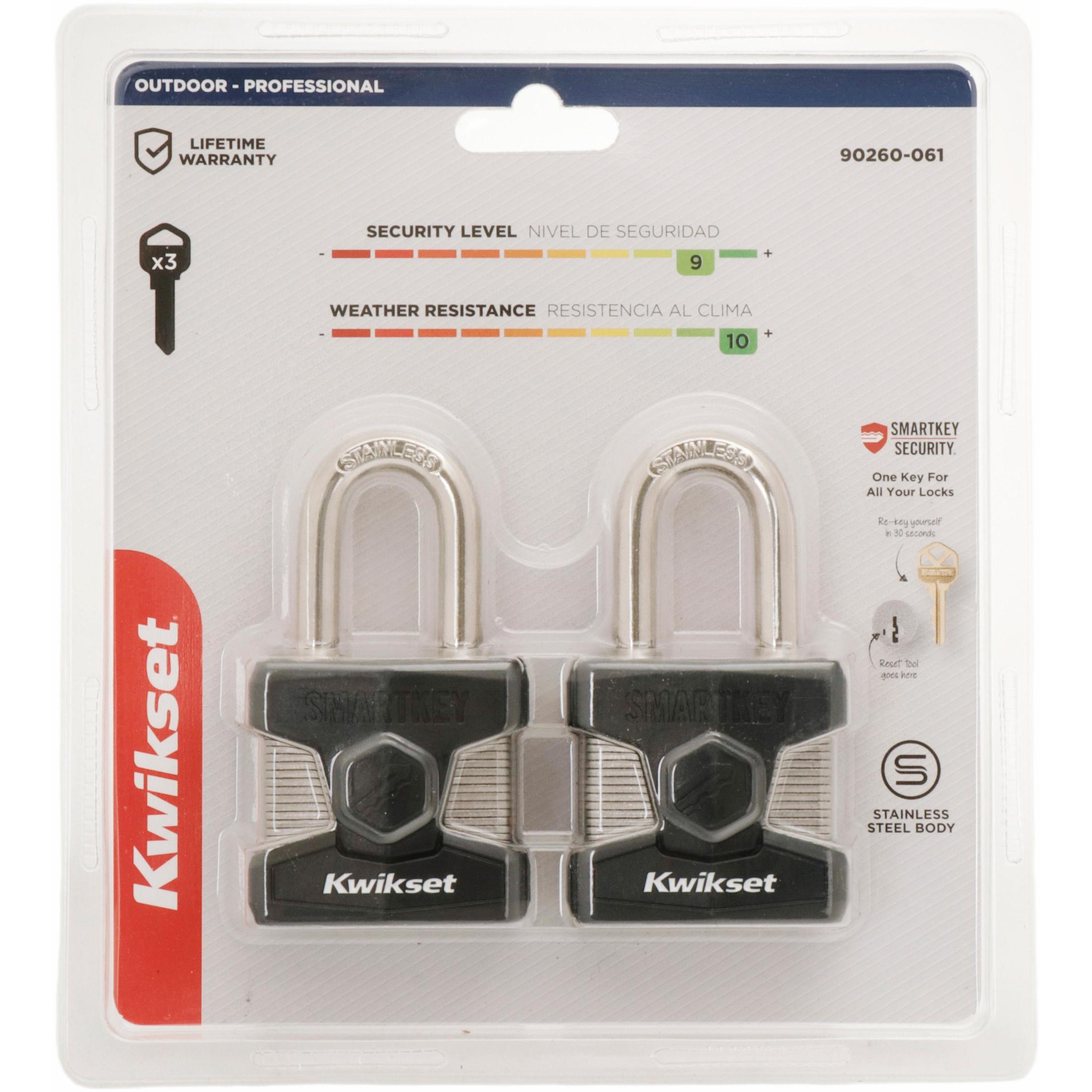 Kwikset 2" Padlock SMT KA with 1-1/2" Shackle, 2-Pack, Stainless Steel