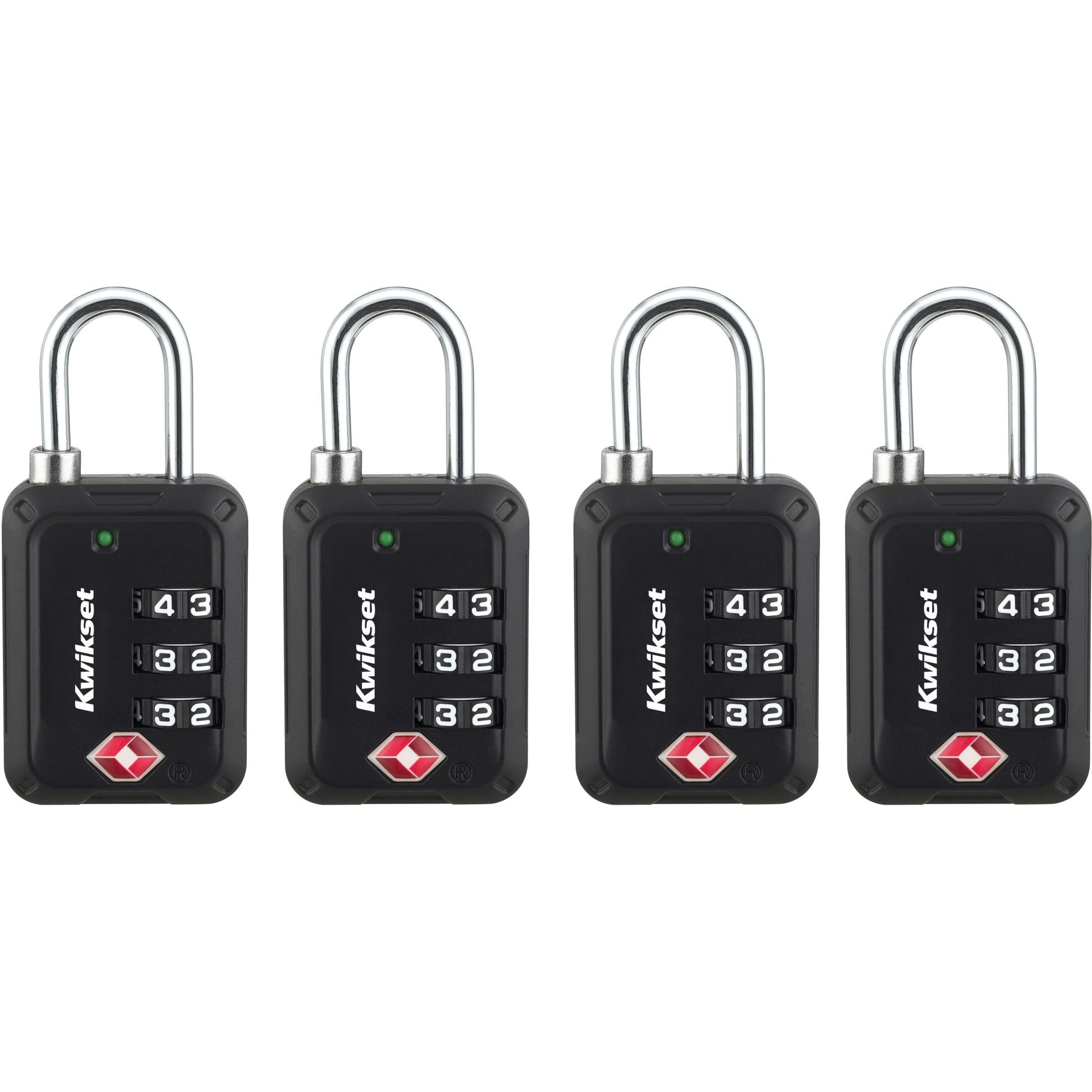 Kwikset 1-3/16" TSA Combination Padlock, 4-Pack, Black