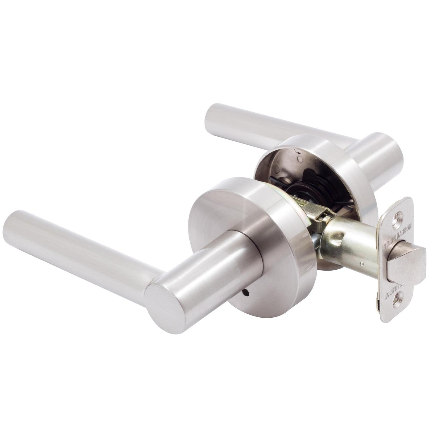 Stone Harbor Hardware Zurich Door Lever with Round Rosette, Privacy (Bed/Bath) Latch, Satin Nickel
