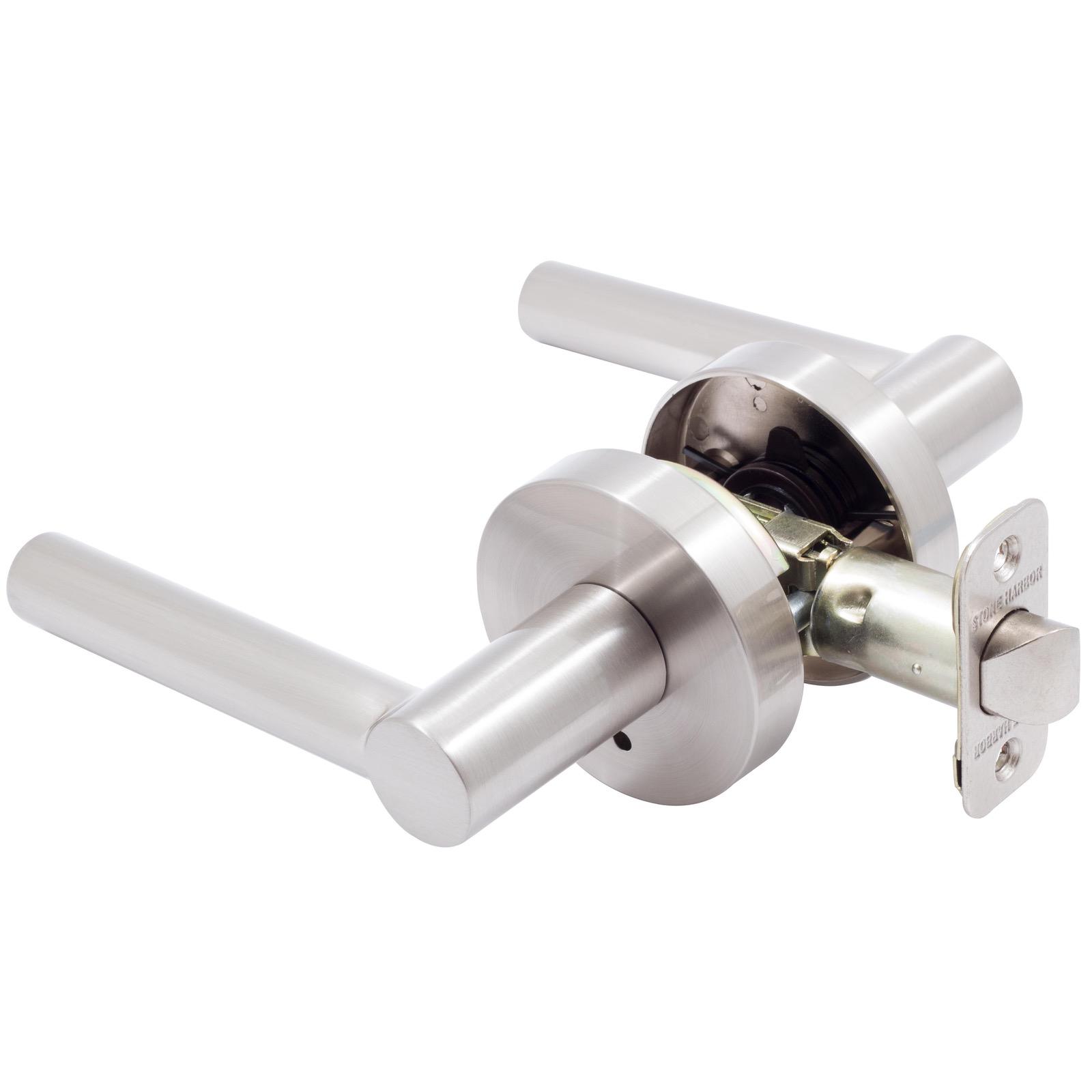 Stone Harbor Hardware Zurich Door Lever with Round Rosette, Privacy (Bed/Bath) Latch, Satin Nickel
