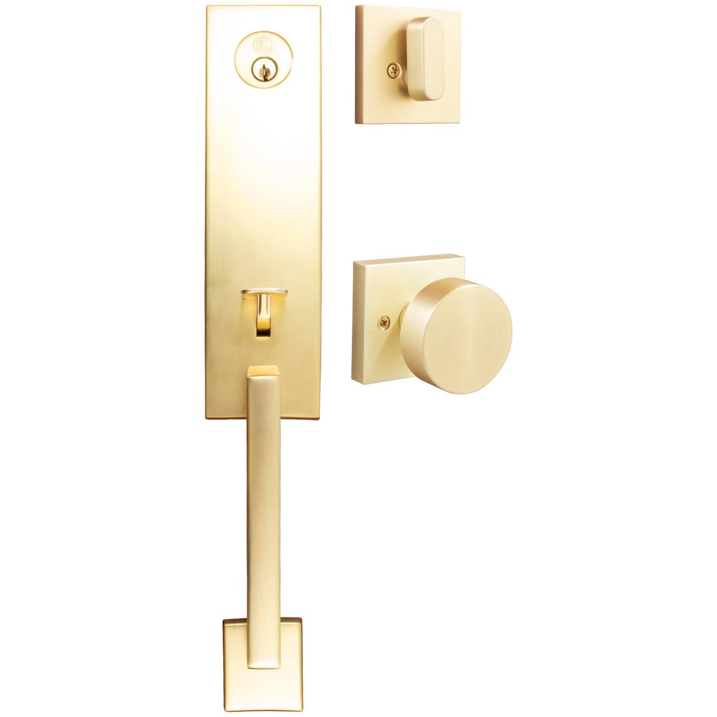 Stone Harbor Hardware Munich Handleset, Bonn Interior Trim, Square Rose, SC Keyway, Satin Brass
