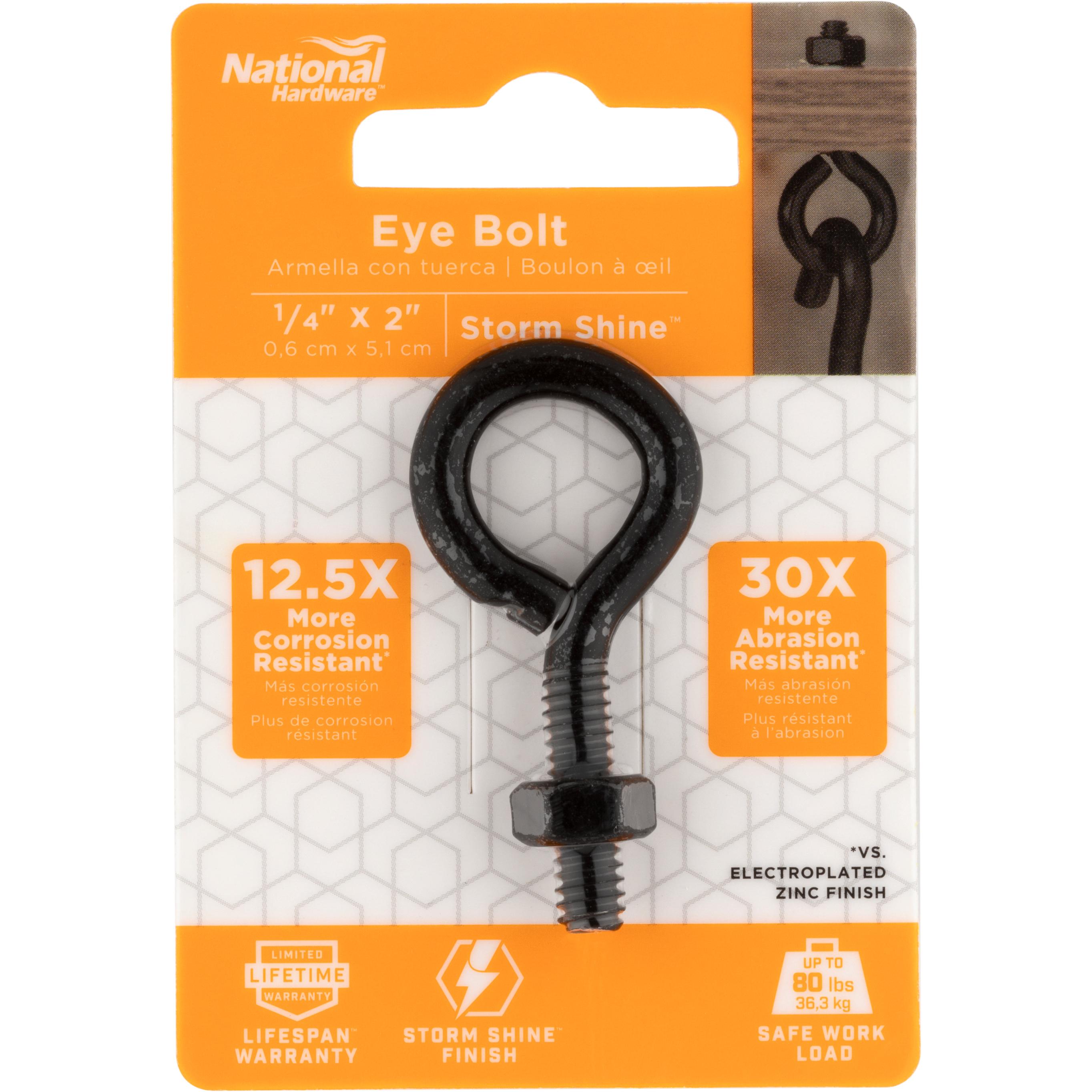 National Hardware N820-095 Eye Bolt, 1/4" × 2", Storm Shine Finish