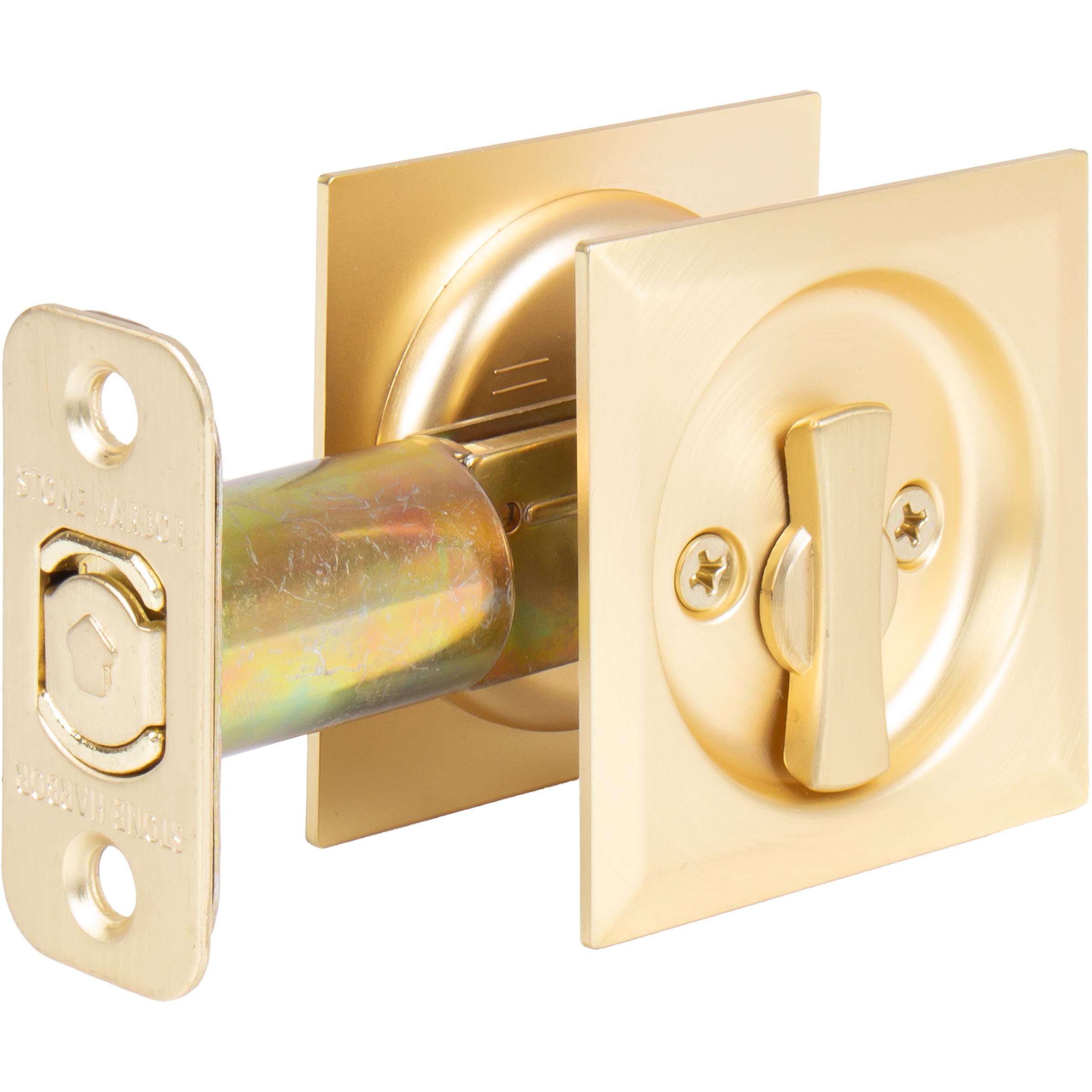 Stone Harbor Hardware Contemporary Square Pocket Door Lock, Privacy Function, 2-3/4" Backset, Satin Brass