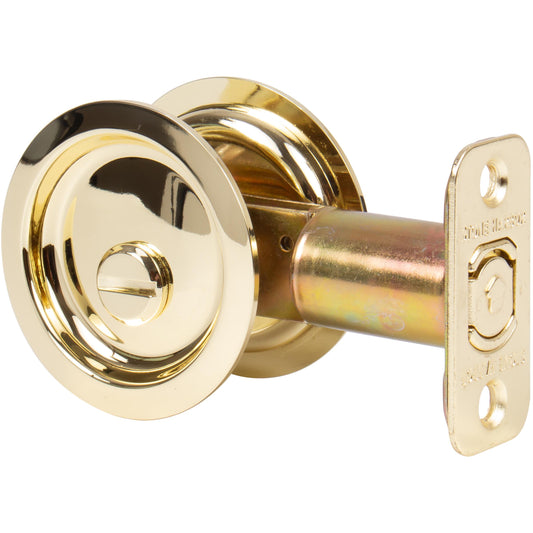 Stone Harbor Hardware Round Pocket Door Lock, Privacy Function, 2-3/4" Backset, Polished Brass