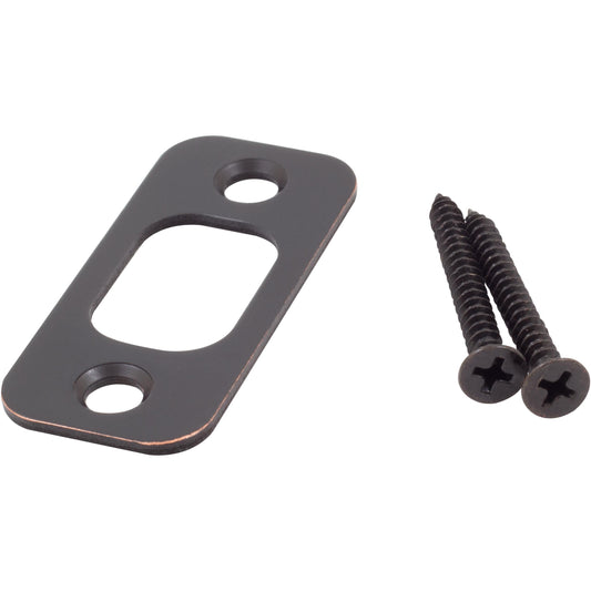 Stone Harbor Hardware Round Corner Deadbolt Strike Plate, 1" x 2-1/4", 1-5/8" Center-to-Center, Vintage Bronze