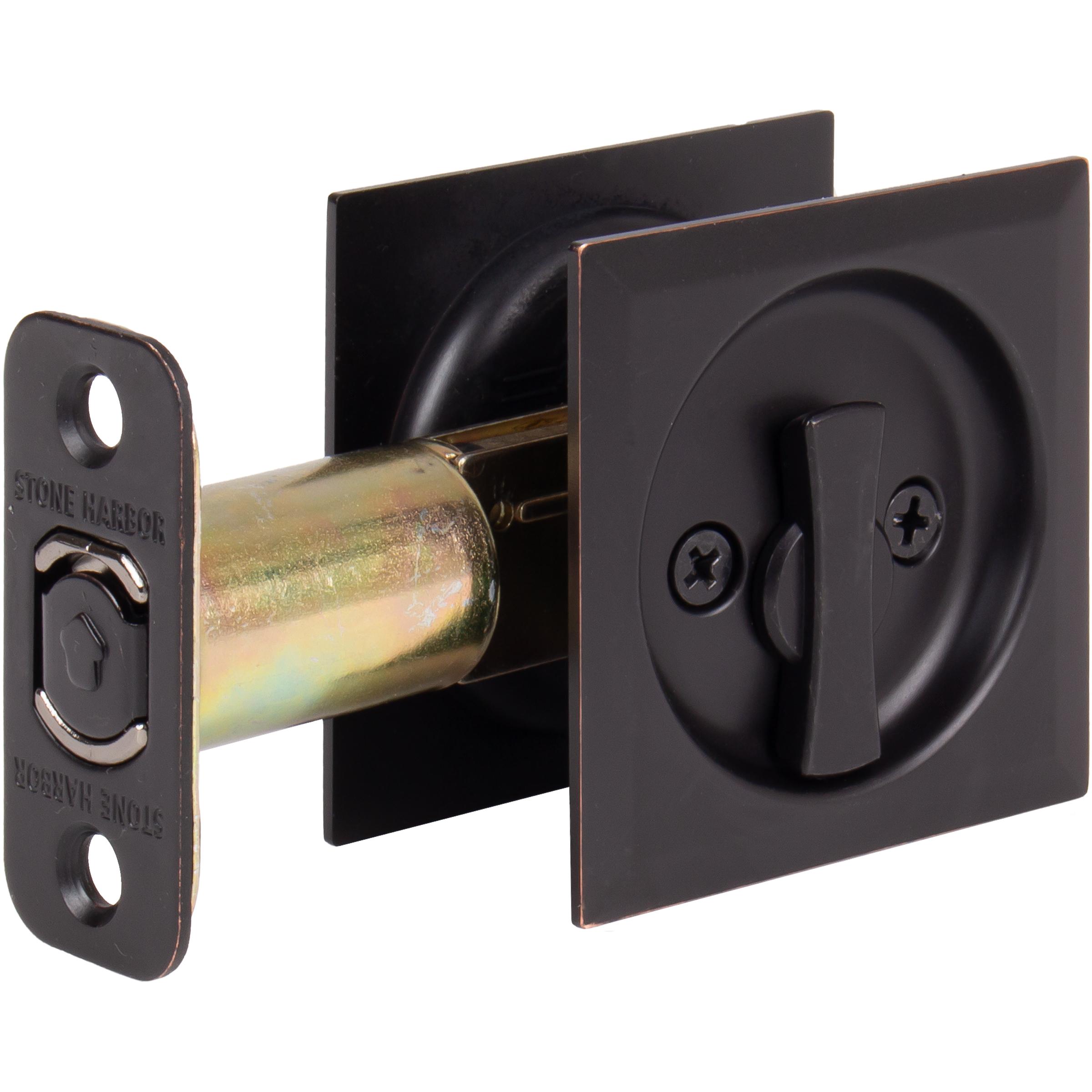 Stone Harbor Hardware Contemporary Square Pocket Door Lock, Privacy Function, 2-3/4" Backset, Vintage Bronze