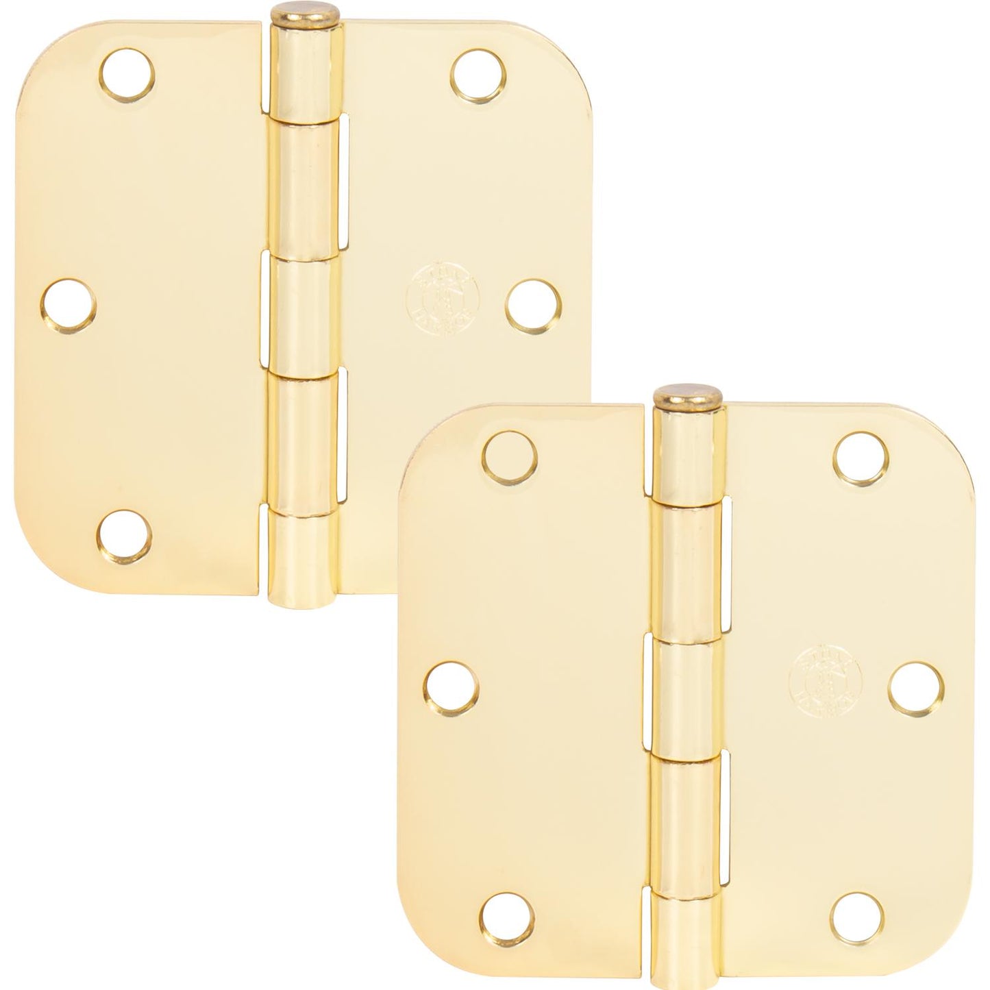 Stone Harbor Hardware 3-1/2" Door Hinges, 5/8" Radius Corner, Polished Brass, 2-Pack