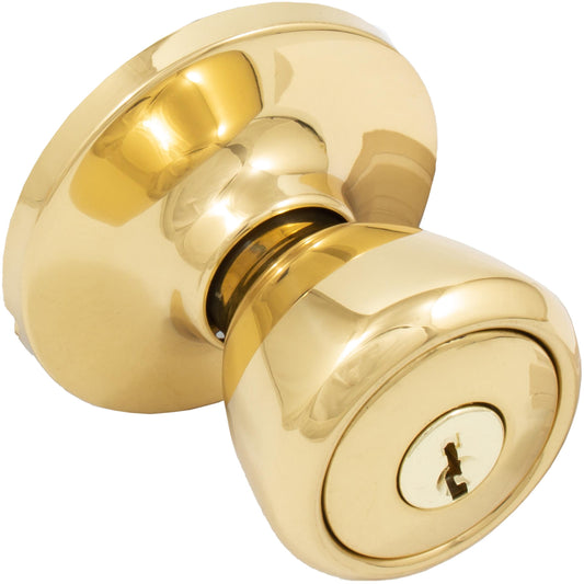 Stone Harbor Hardware Tulip Door Knob, Entry Latch, WR5 Keyway, Polished Brass