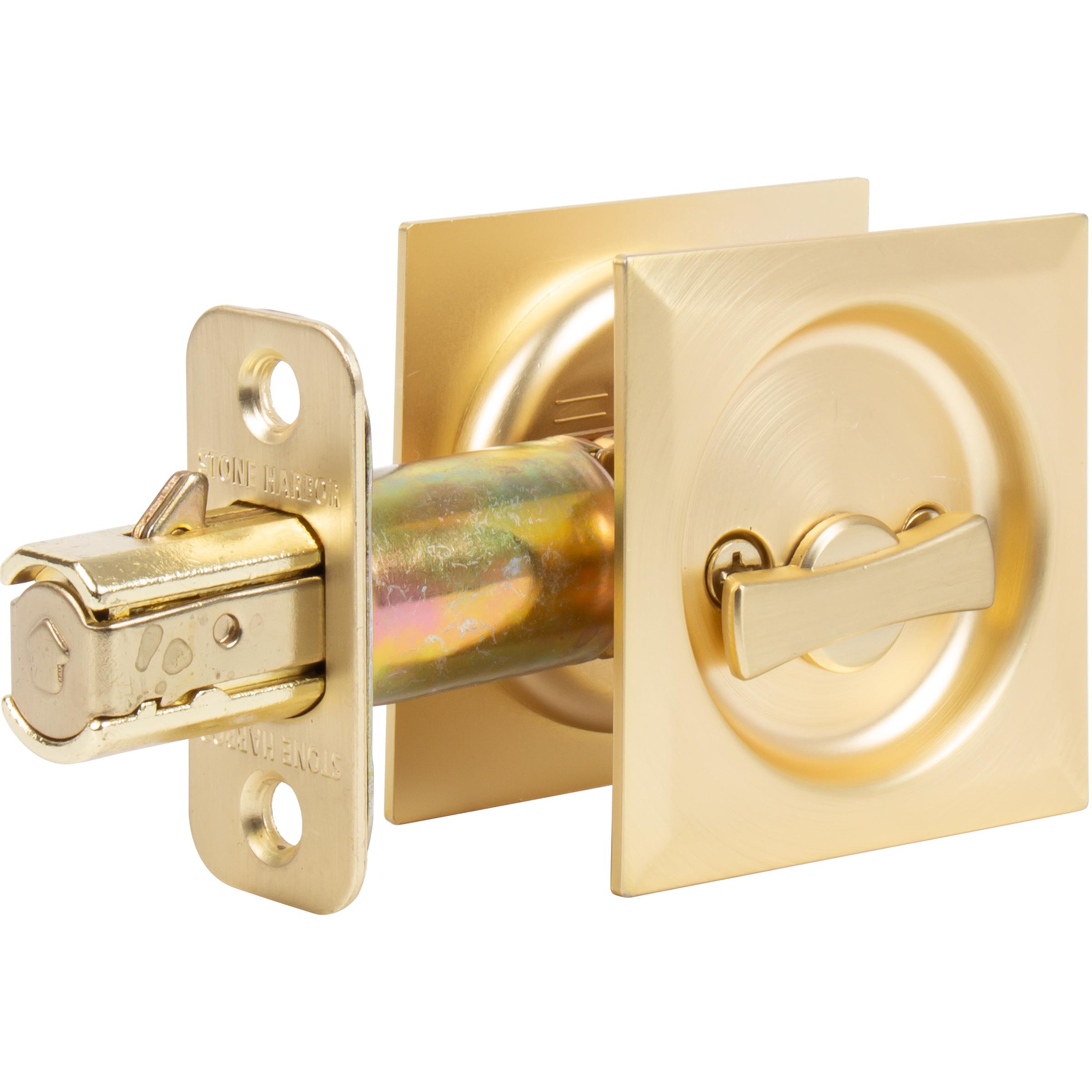 Stone Harbor Hardware Contemporary Square Pocket Door Lock, Privacy Function, 2-3/8" Backset, Satin Brass