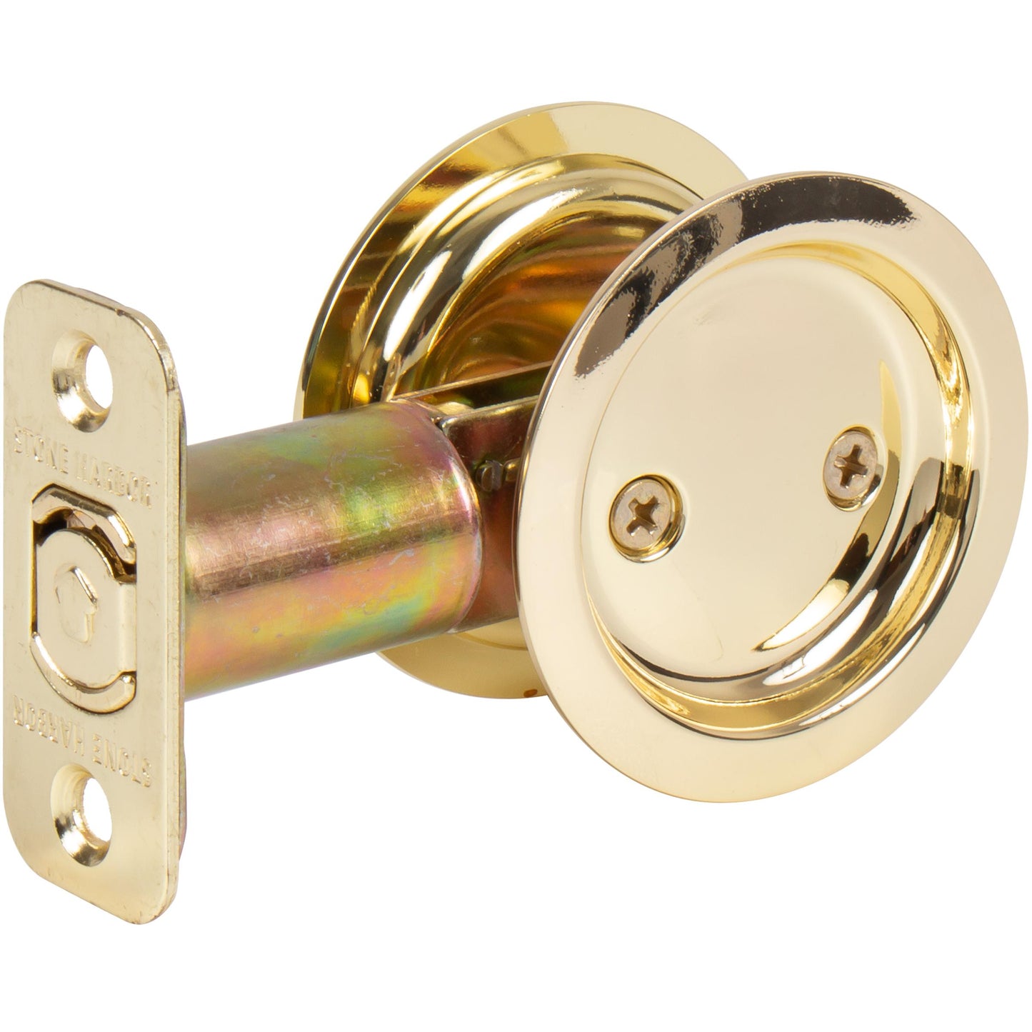 Stone Harbor Hardware Round Pocket Door Lock, Passage Function, 2-3/4" Backset, Polished Brass