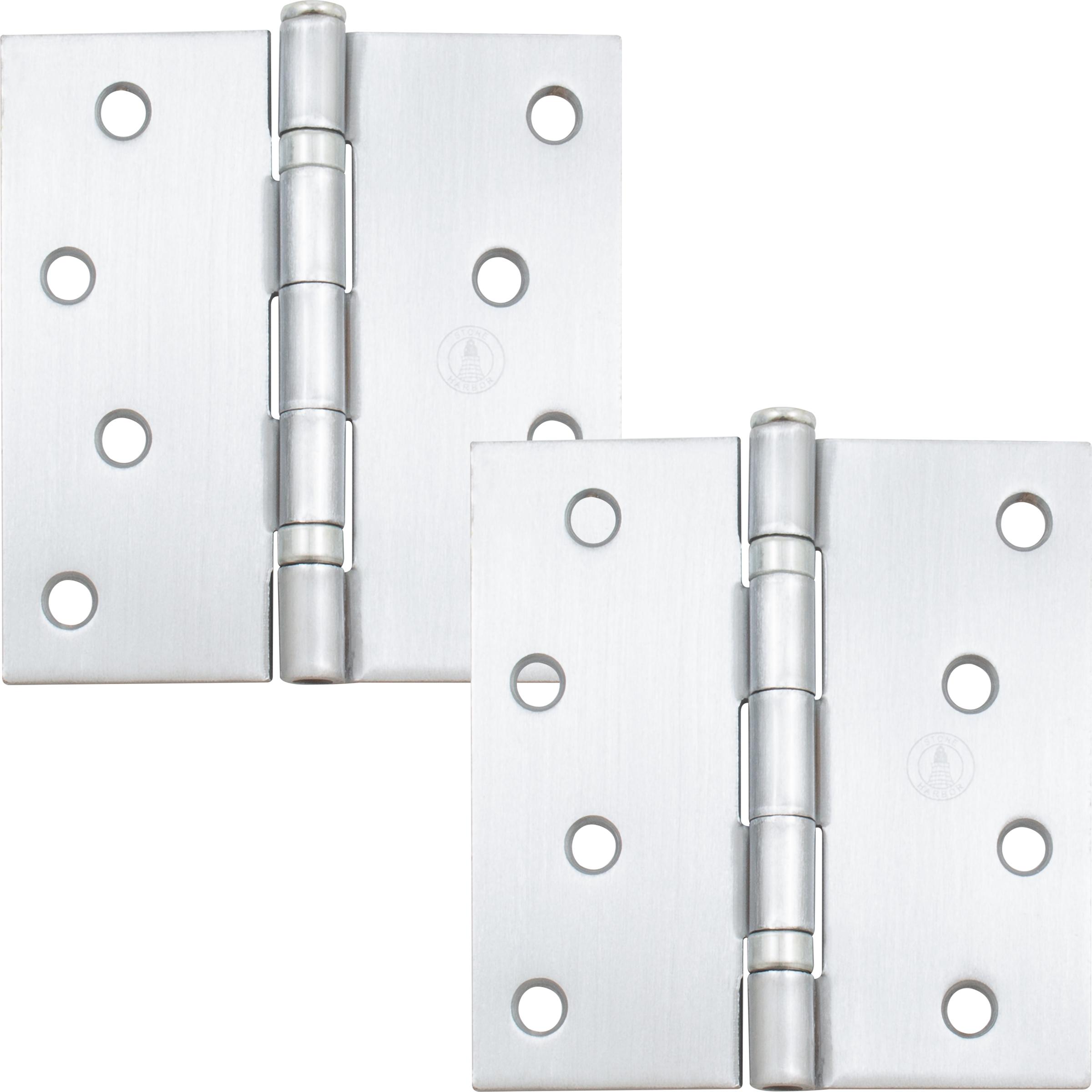 Stone Harbor Hardware 4" Ball-Bearing Door Hinges, Square Corner, Satin Chrome, 2-Pack