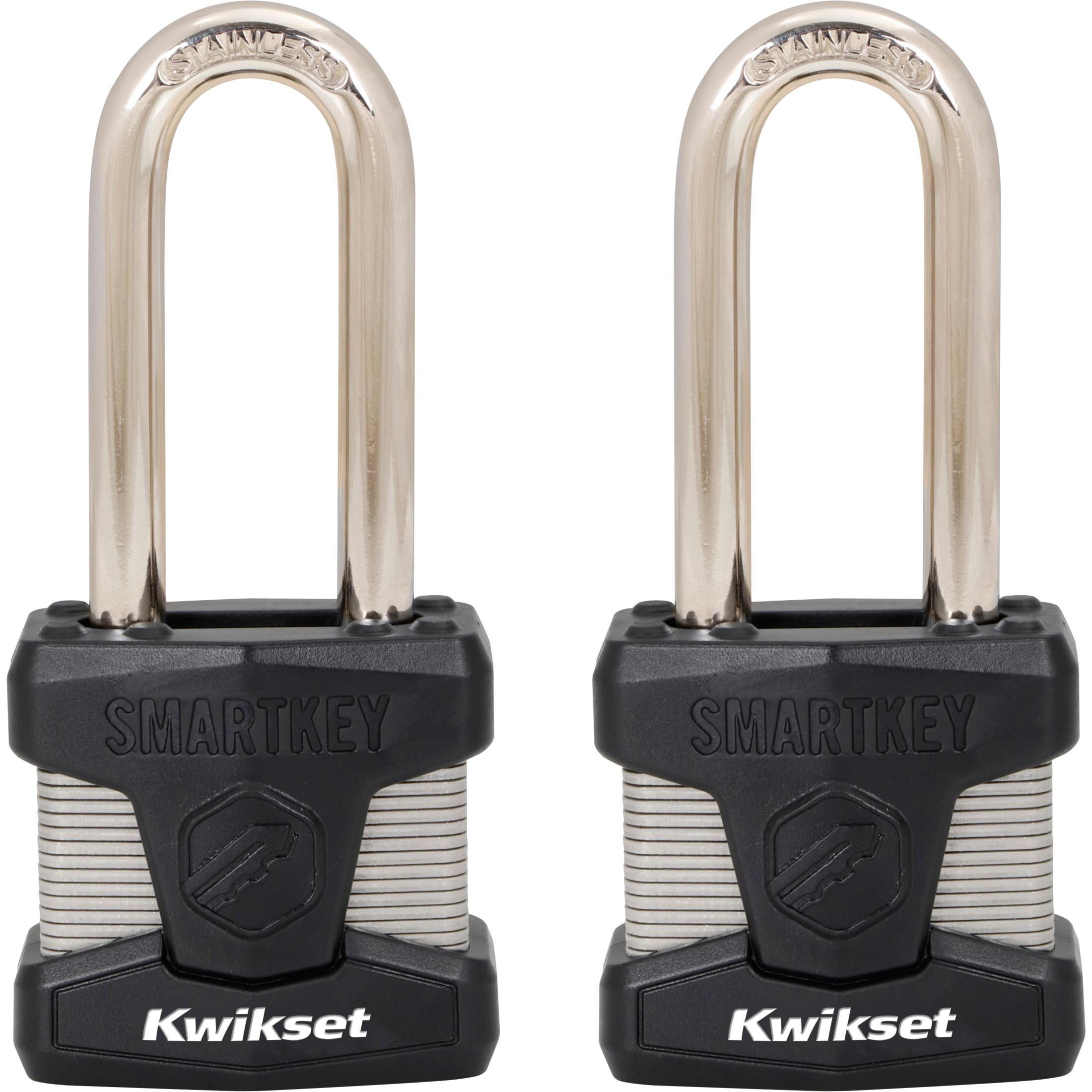 Kwikset 2" Padlock SMT KA with 2-1/2" Shackle, 2-Pack, Stainless Steel