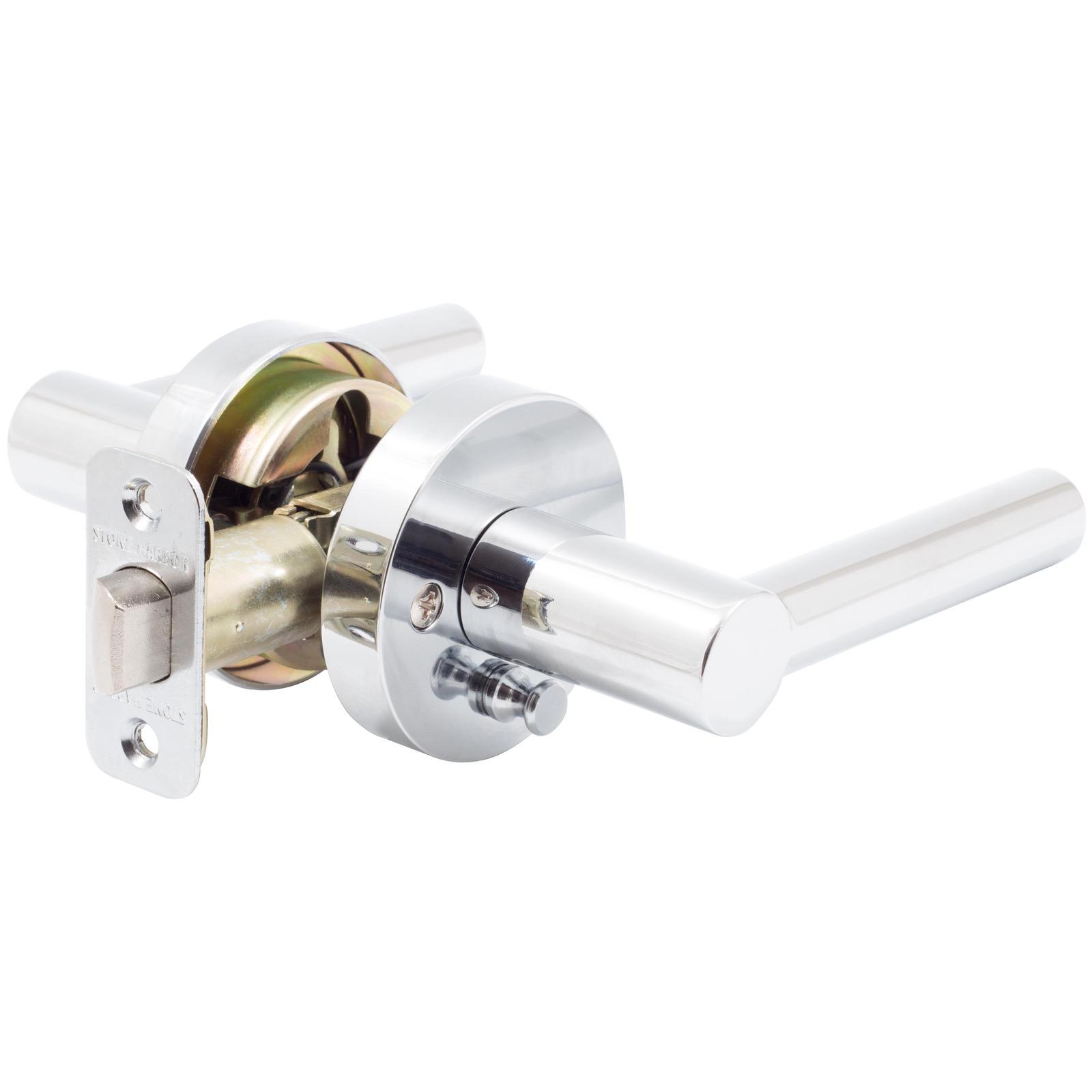 Stone Harbor Hardware Zurich Door Lever with Round Rosette, Privacy (Bed/Bath) Latch, Polished Chrome