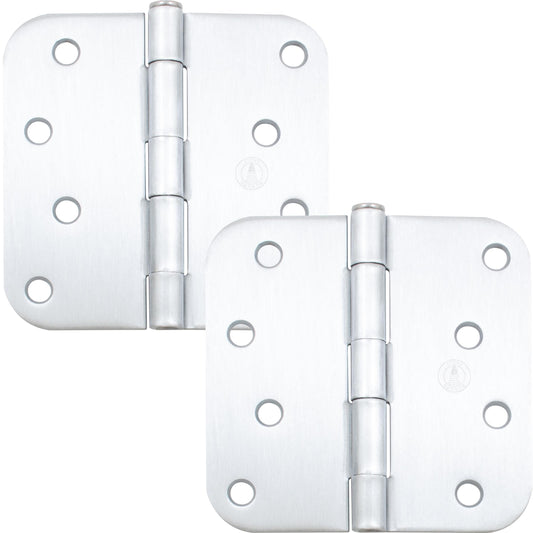 Stone Harbor Hardware 4" Door Hinges, 5/8" Radius Corner, Satin Chrome, 2-Pack