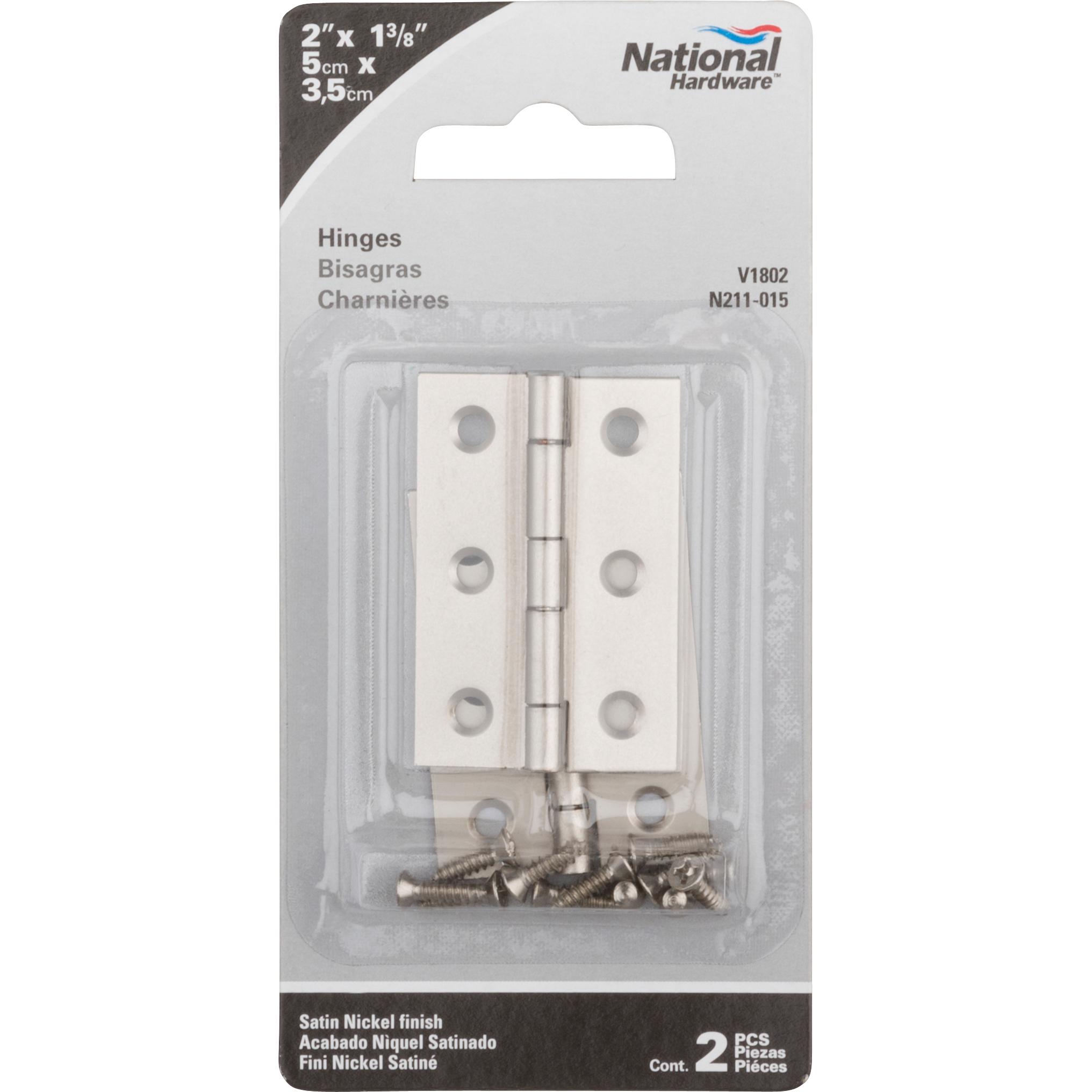 National Hardware - V1802 2" x 1-3/8" Hinge 2/pk - Satin Nickel