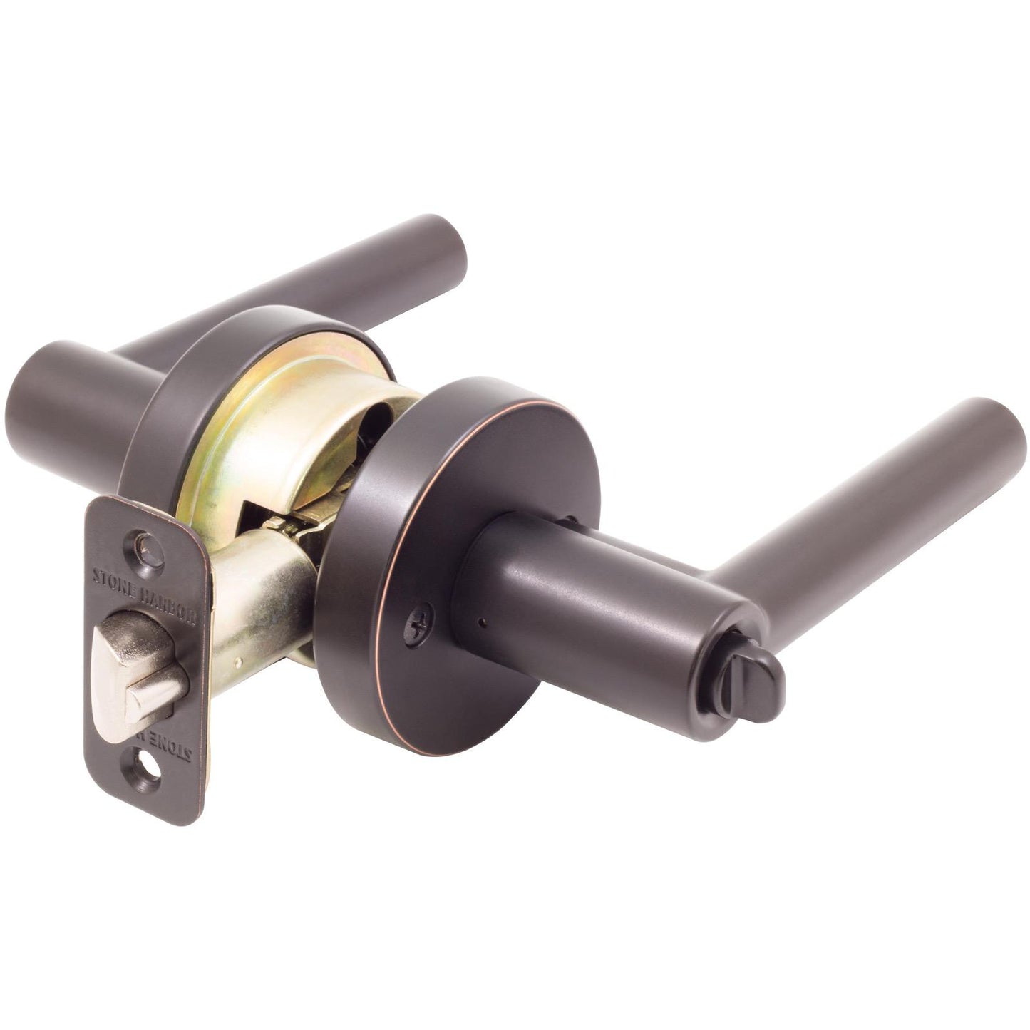 Stone Harbor Hardware Zurich Door Lever with Round Rosette, Entry Latch, SC Keyway, Vintage Bronze