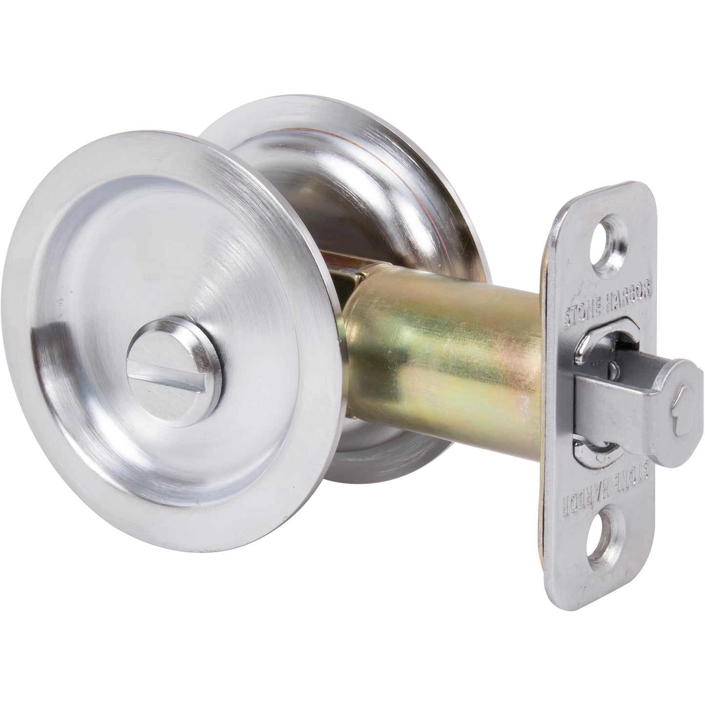 Stone Harbor Hardware Round Pocket Door Lock, Privacy Function, 2-3/8" Backset, Satin Chrome
