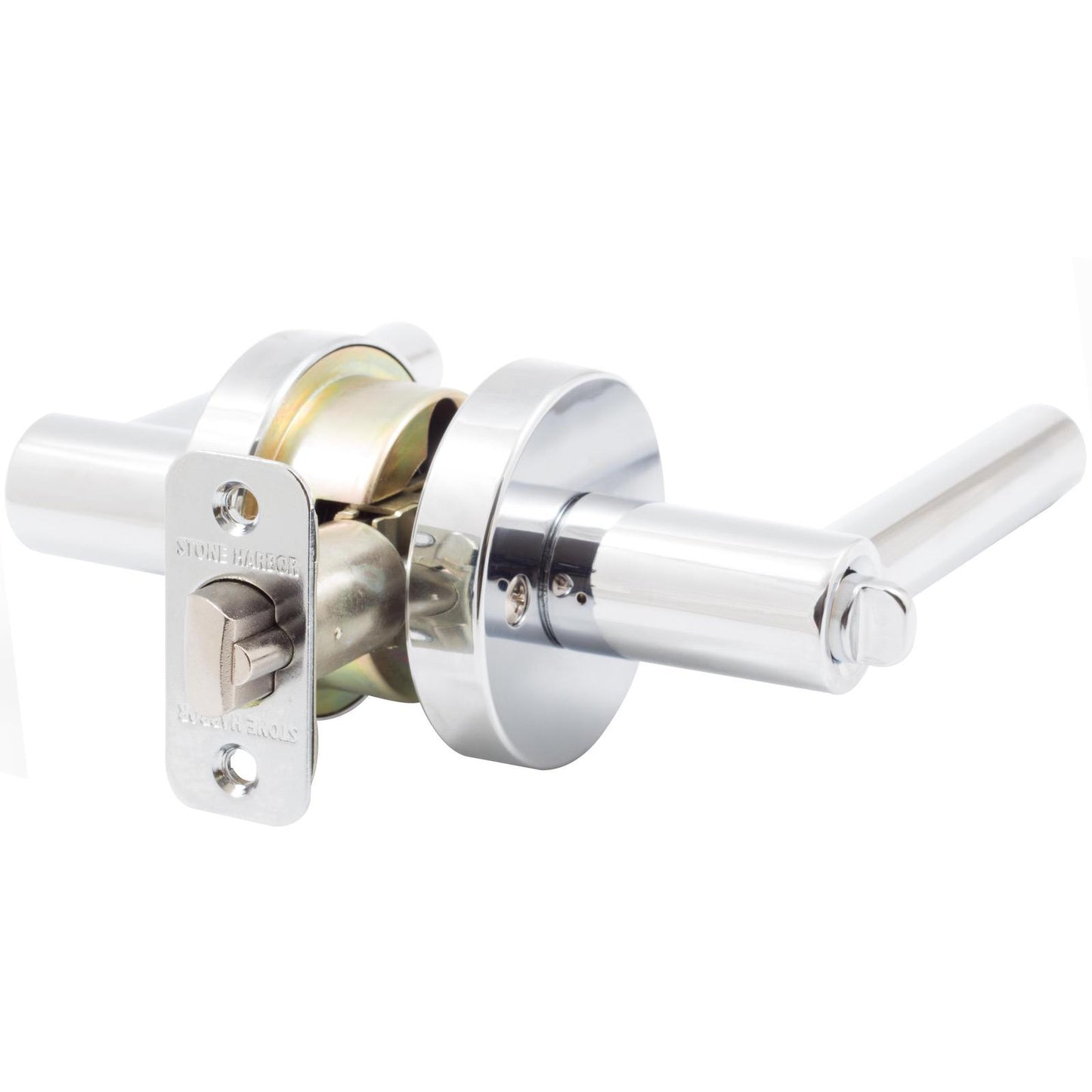 Stone Harbor Hardware Zurich Door Lever with Round Rosette, Entry Latch, SC Keyway, Polished Chrome