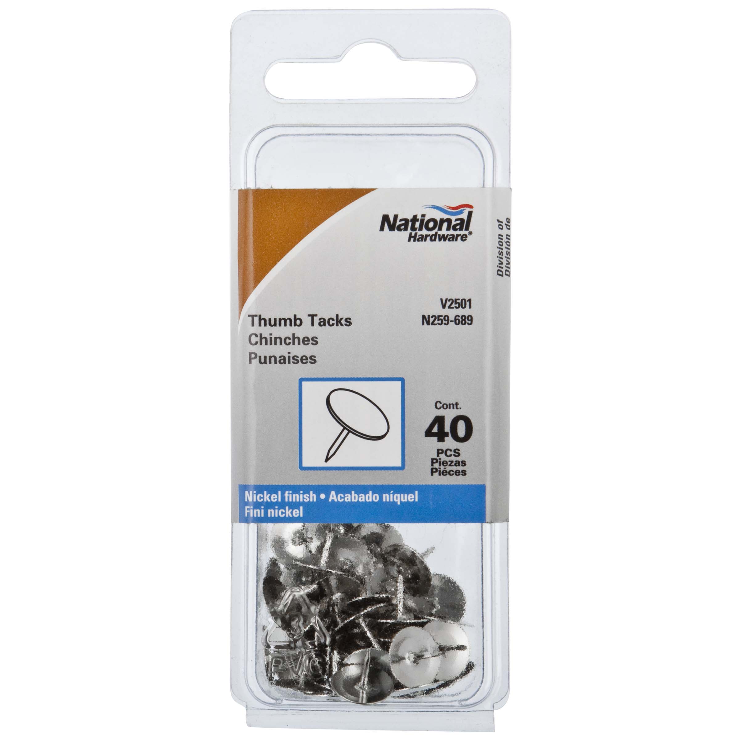 V2501-T Thumb Tacks, 40/pk - Nickel