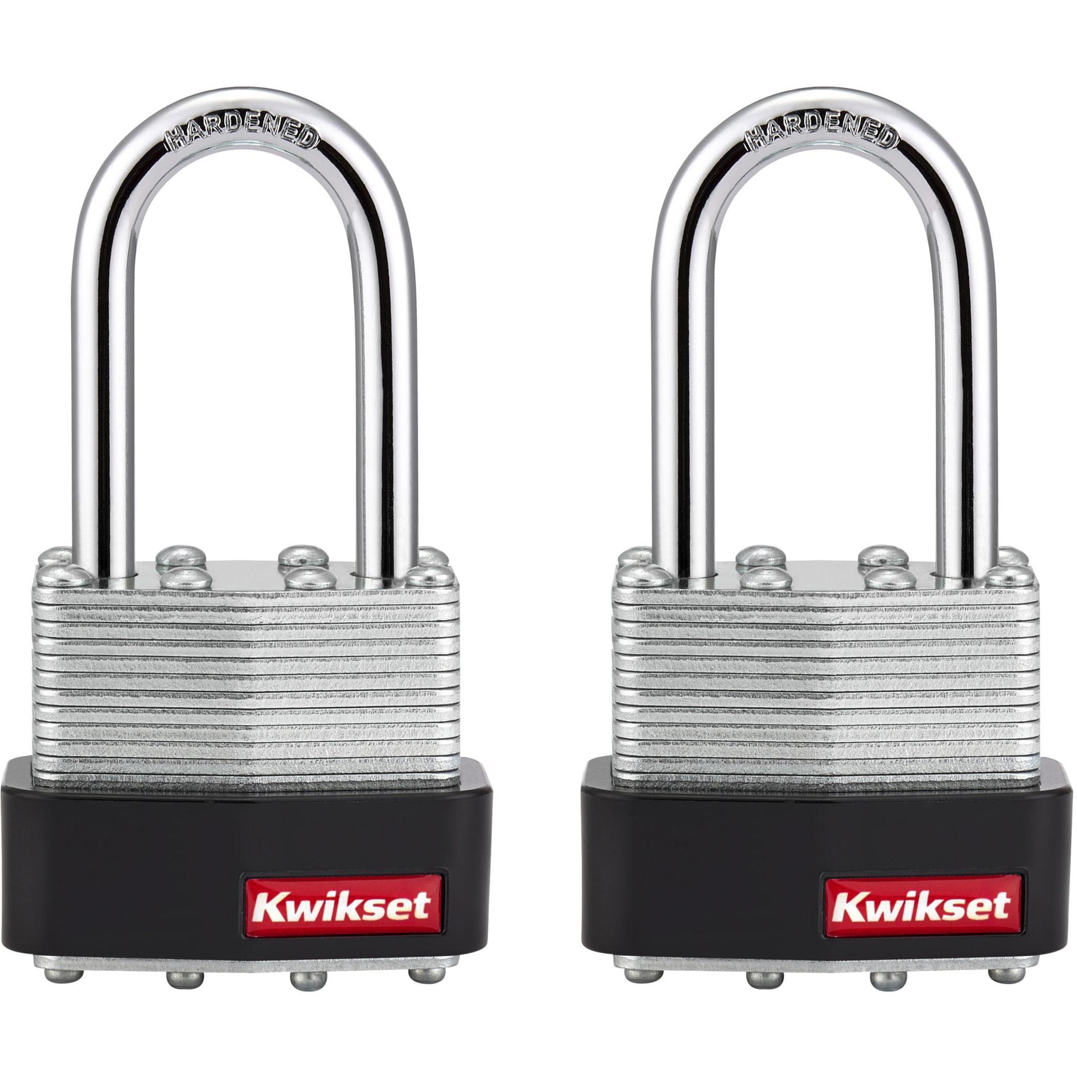 Kwikset 1-9/16" Laminated Padlock KA with 1-1/2" Shackle, 2-Pack