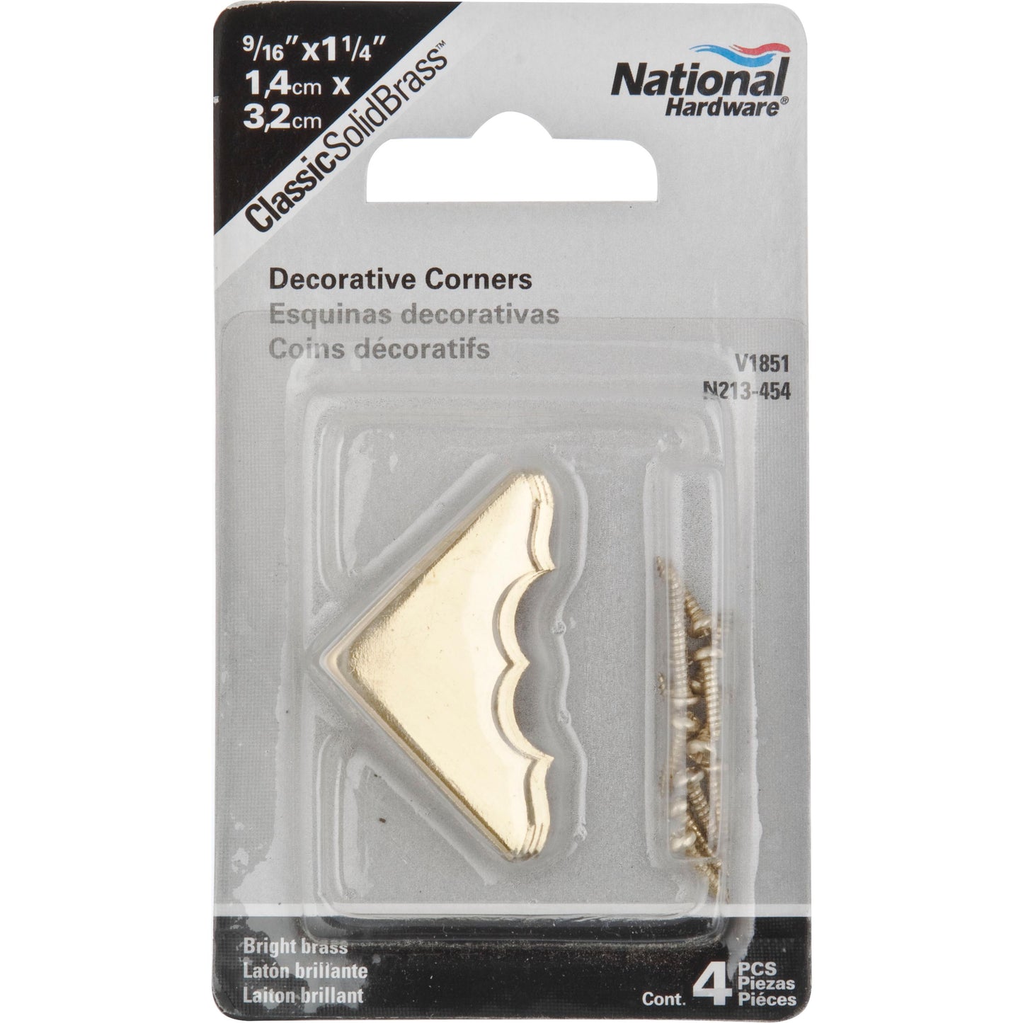 National Hardware - V1851 9/16" x 1-1/4" Decorative Corner 4/pk  - Polished Brass