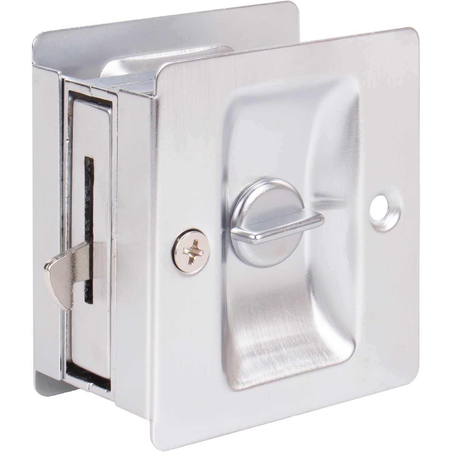 Stone Harbor Hardware Premium Square Pocket Door Lock, Privacy Function, Satin Chrome