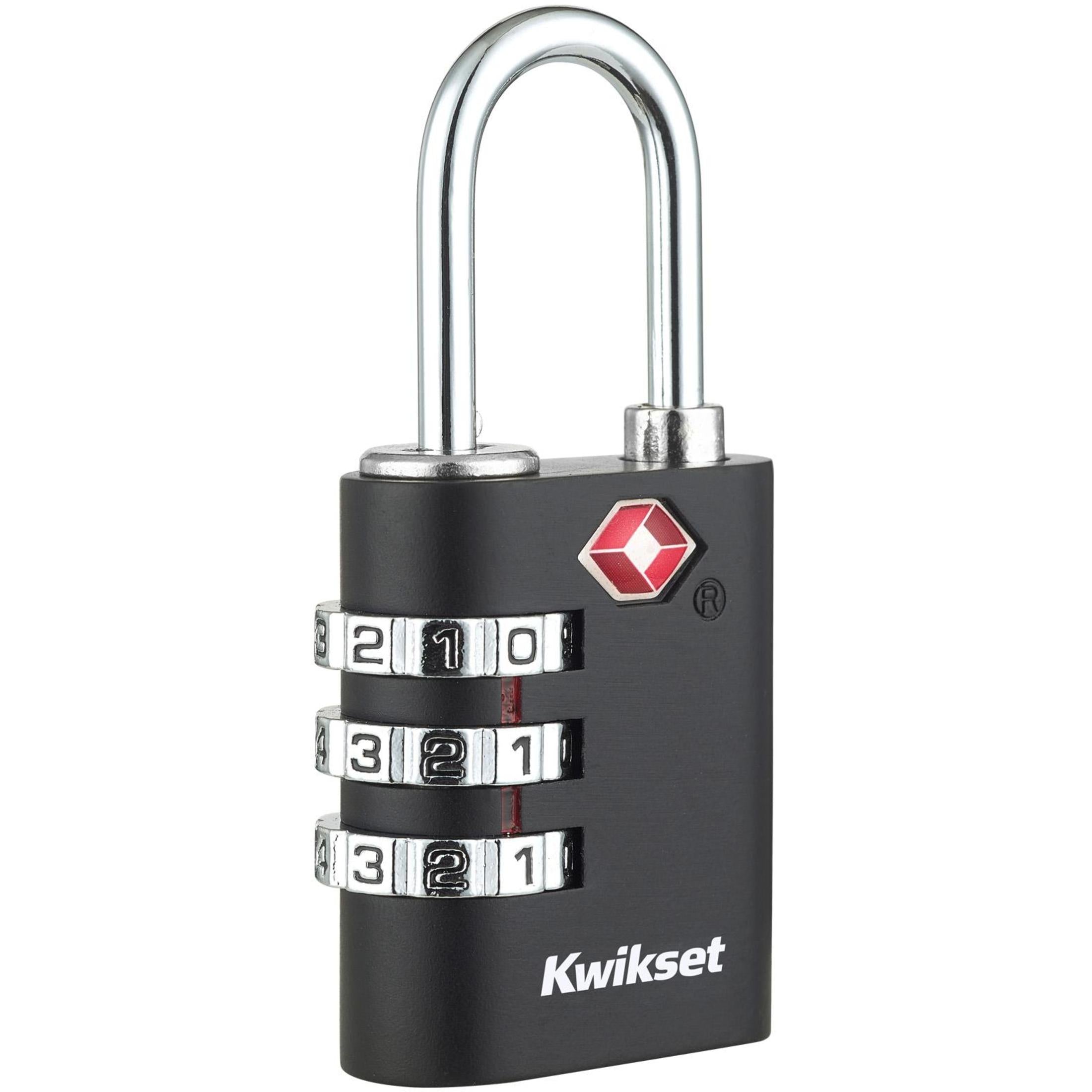 Kwikset 1-3/16" TSA Round Cable Combination Padlock with 15/16" Shackle, Black