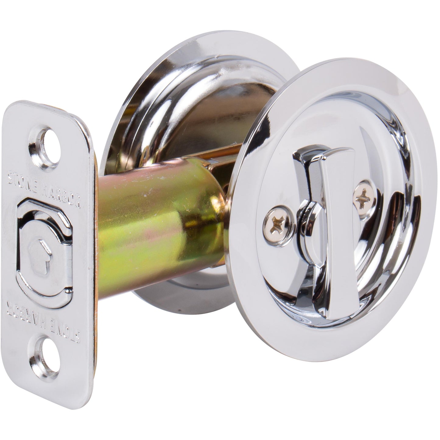 Stone Harbor Hardware Round Pocket Door Lock, Privacy Function, 2-3/8" Backset, Polished Chrome