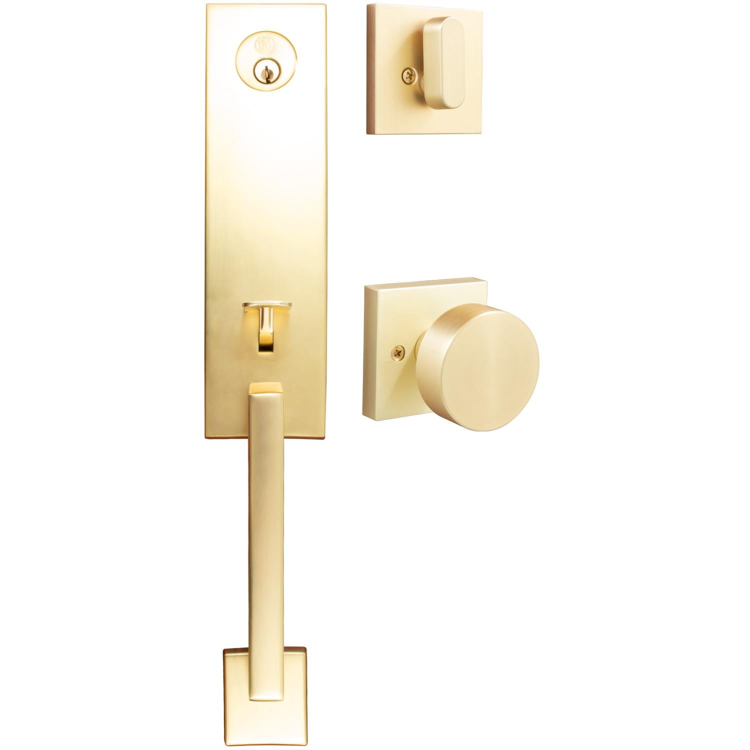 Stone Harbor Hardware Munich Handleset, Bonn Interior Trim, Square Rose, KW Keyway, Satin Brass