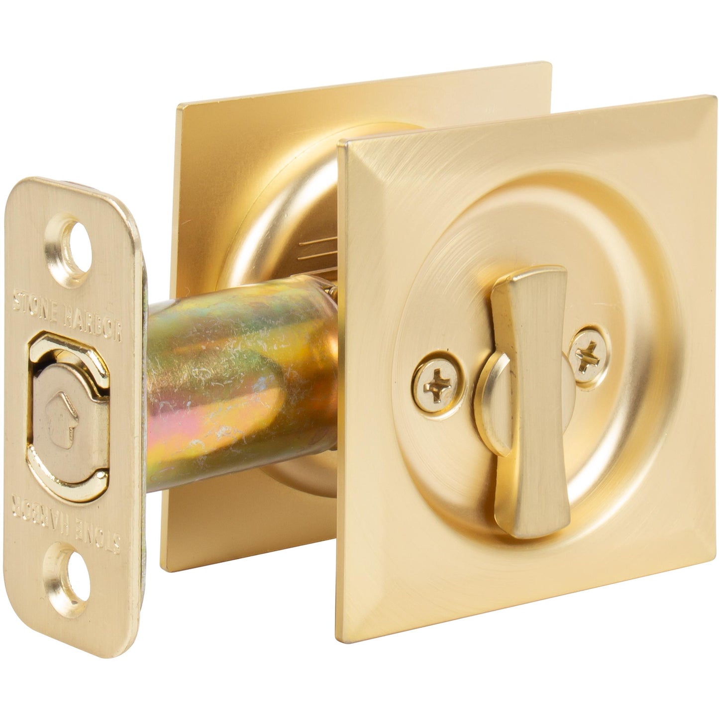 Stone Harbor Hardware Contemporary Square Pocket Door Lock, Privacy Function, 2-3/8" Backset, Satin Brass