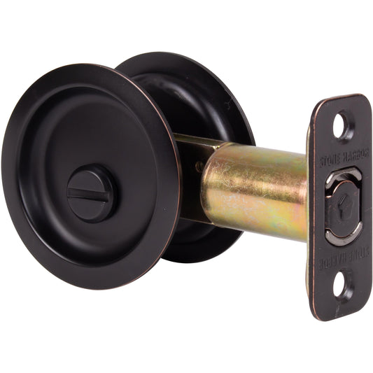 Stone Harbor Hardware Round Pocket Door Lock, Privacy Function, 2-3/4" Backset, Vintage Bronze