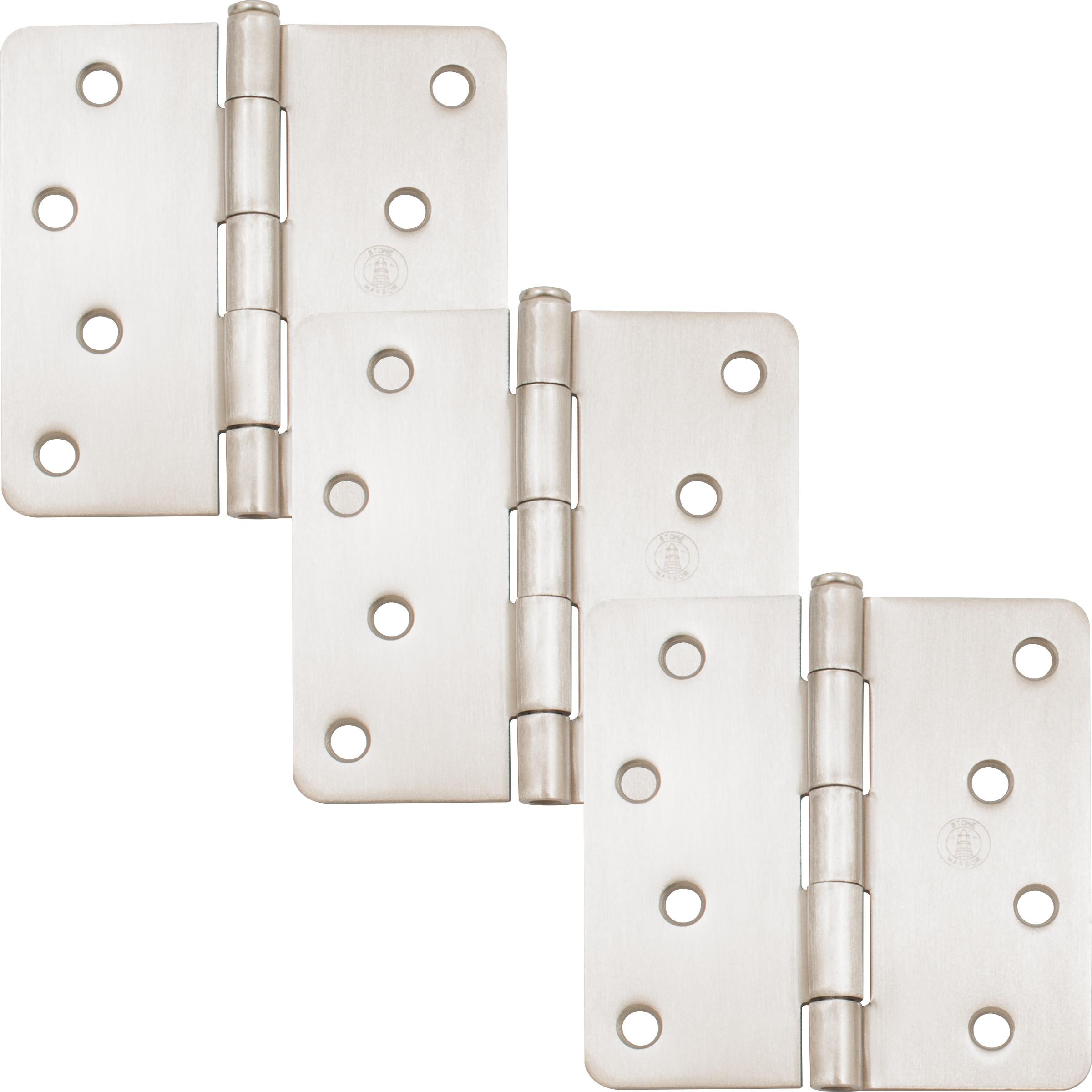Stone Harbor Hardware 4" Door Hinges, 1/4" Radius Corner, Satin Nickel, 3-Pack