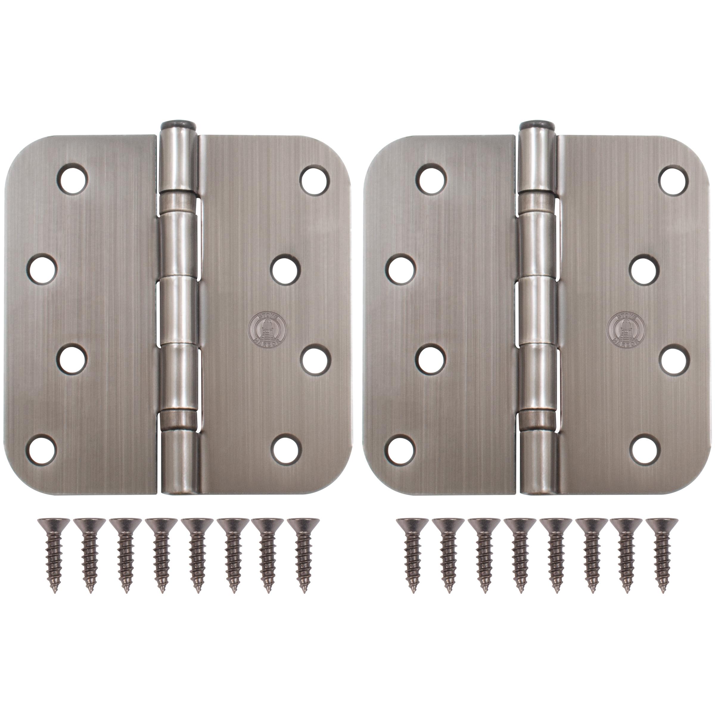 Stone Harbor Hardware 4" Ball-Bearing Door Hinges, 5/8" Radius Corner, Antique Nickel, 2-Pack