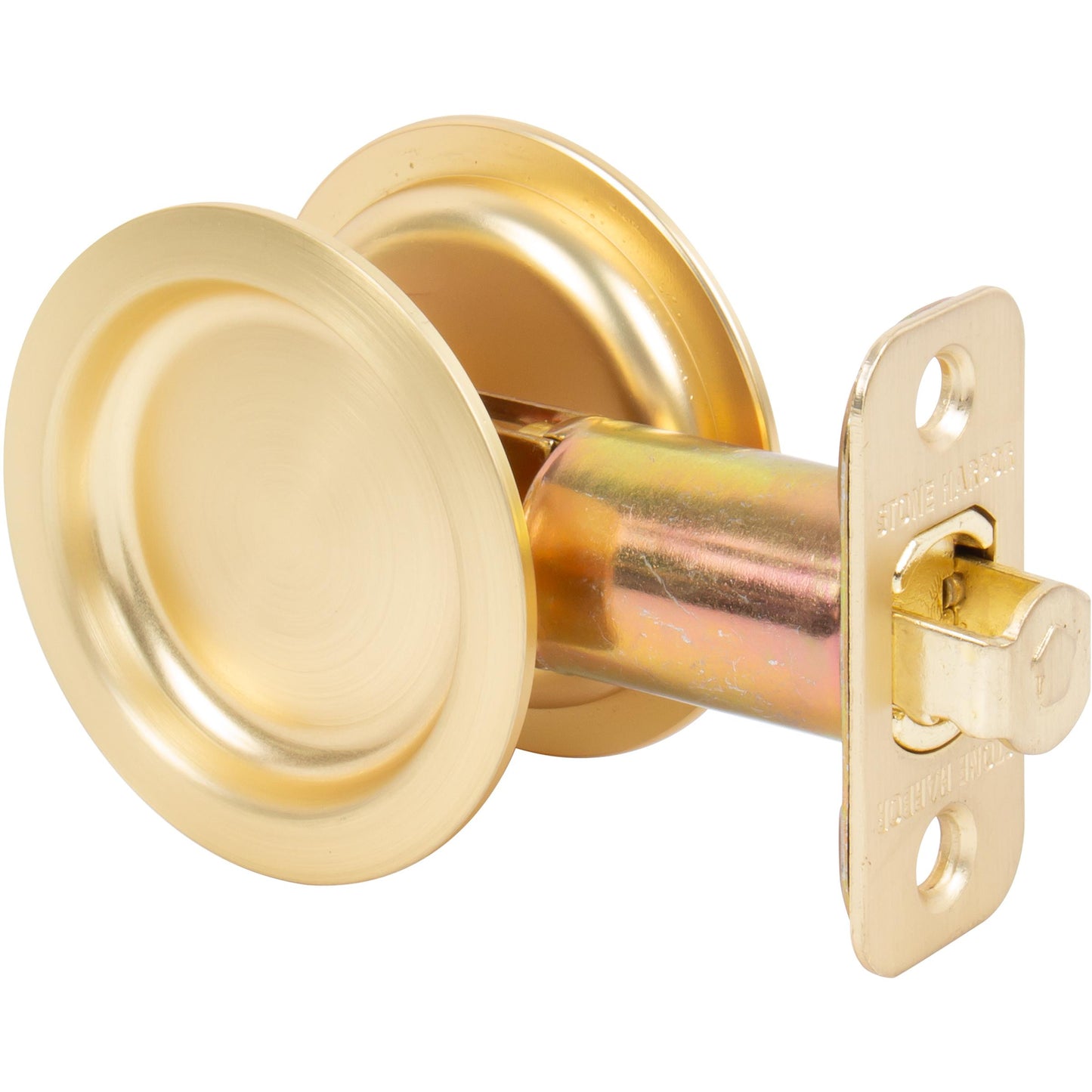 Stone Harbor Hardware Round Pocket Door Lock, Passage Function, 2-3/8" Backset, Satin Brass