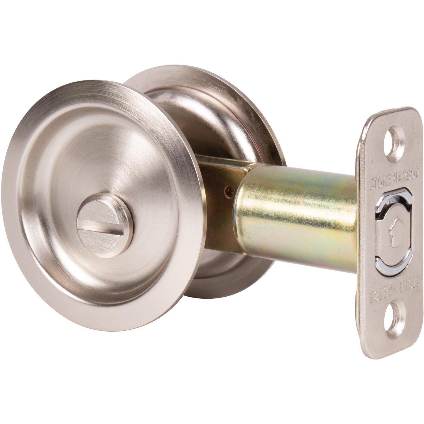 Stone Harbor Hardware Round Pocket Door Lock, Privacy Function, 2-3/4" Backset, Satin Nickel
