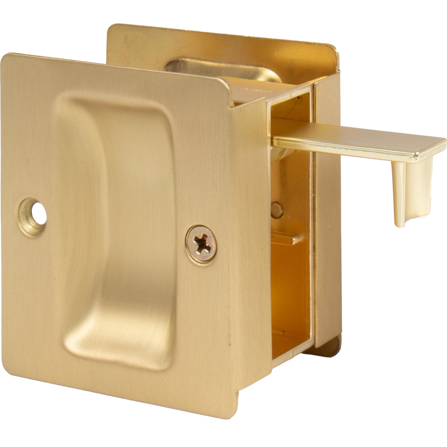 Stone Harbor Hardware Premium Square Pocket Door Lock, Passage Function, Satin Brass