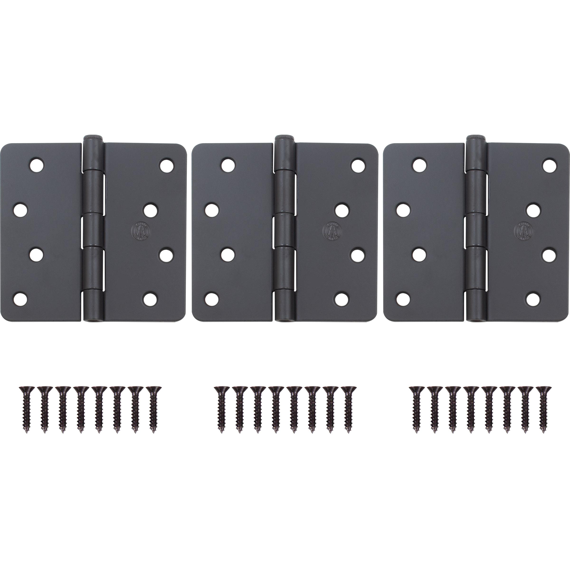 Stone Harbor Hardware 4" Door Hinges, 1/4" Radius Corner, Matte Black, 3-Pack
