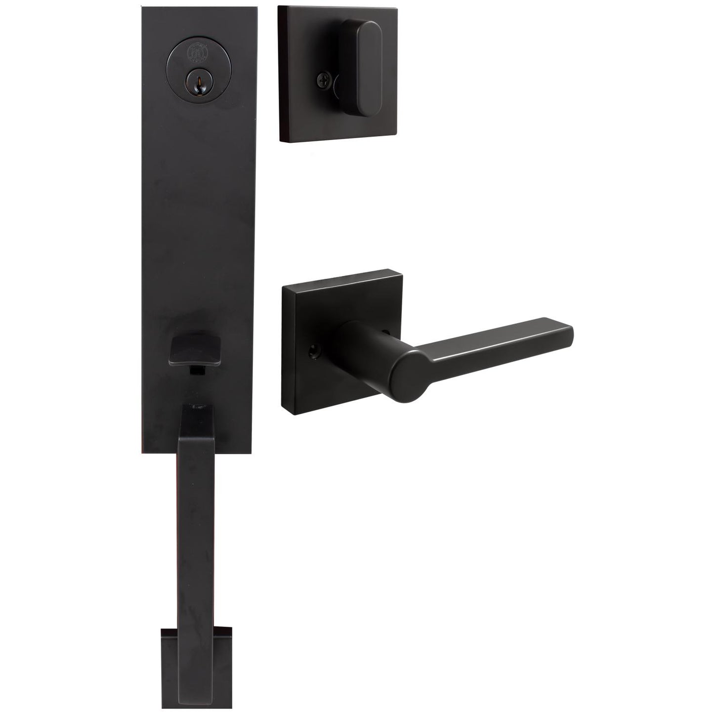 Stone Harbor Hardware Munich Handleset, Vienna Interior Trim, Square Rose, SC Keyway, Matte Black