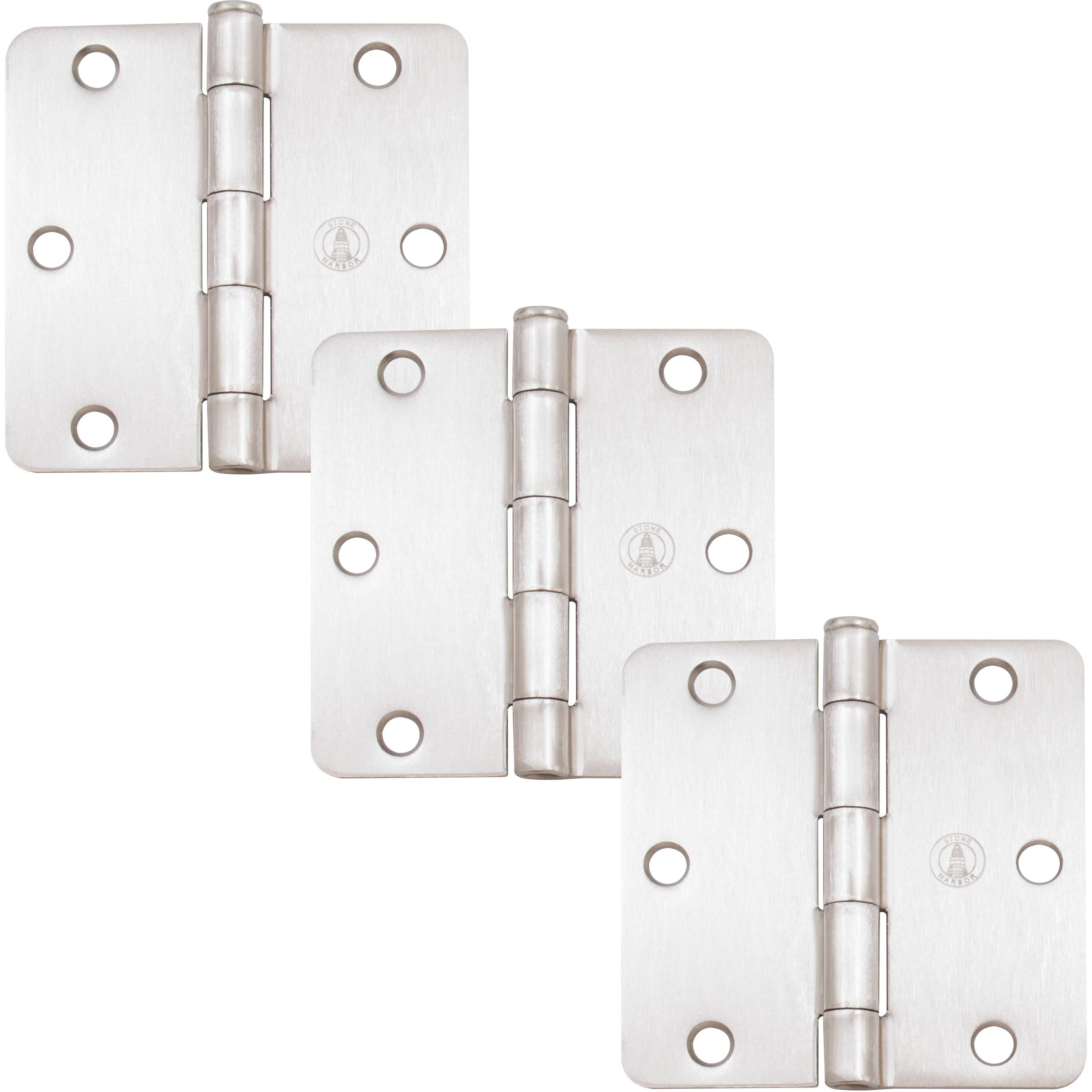Stone Harbor Hardware 3-1/2" Door Hinges, 1/4" Radius Corner, Satin Nickel, 3-Pack