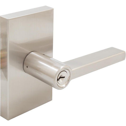 Stone Harbor Hardware Vienna Door Lever with Rectangular Rosette, Entry Latch, KW Keyway, Satin Nickel
