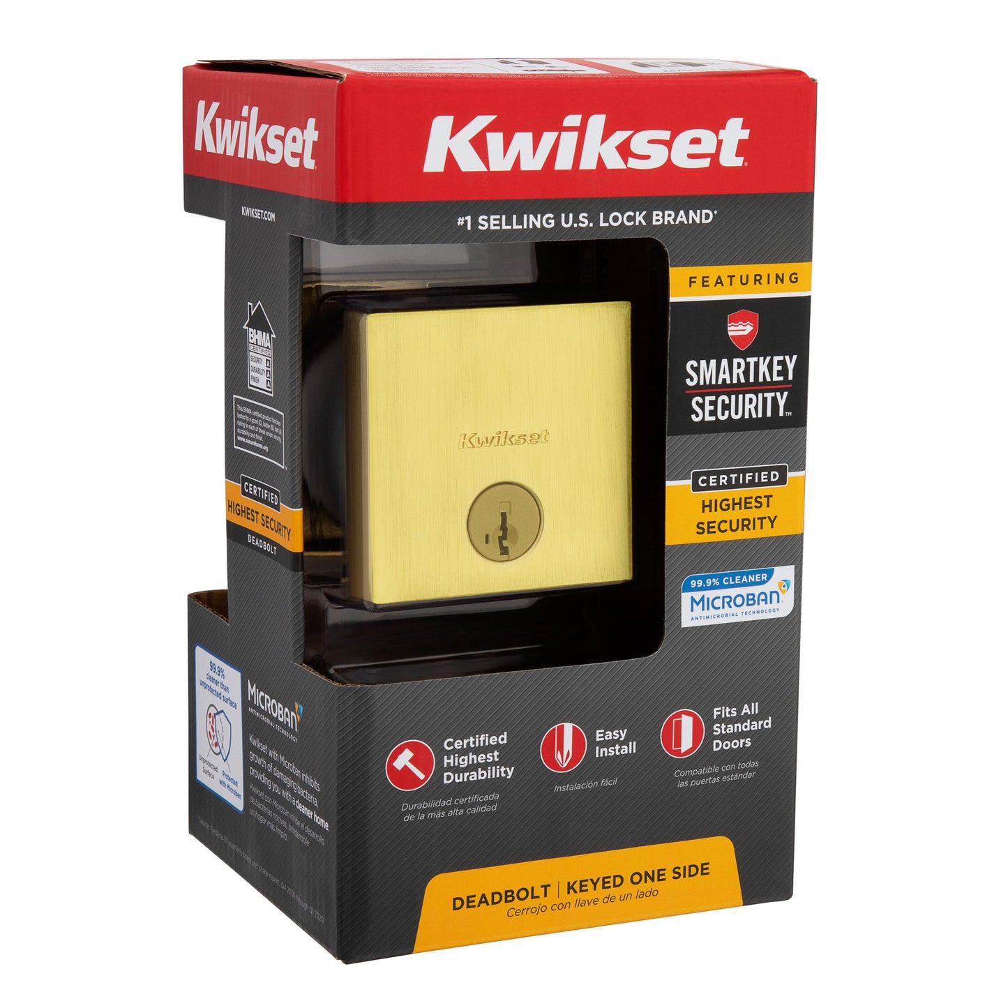 258 SQT 4 SMT CP K4 Downtown 1-Cyl Deadbolt - Satin Brass