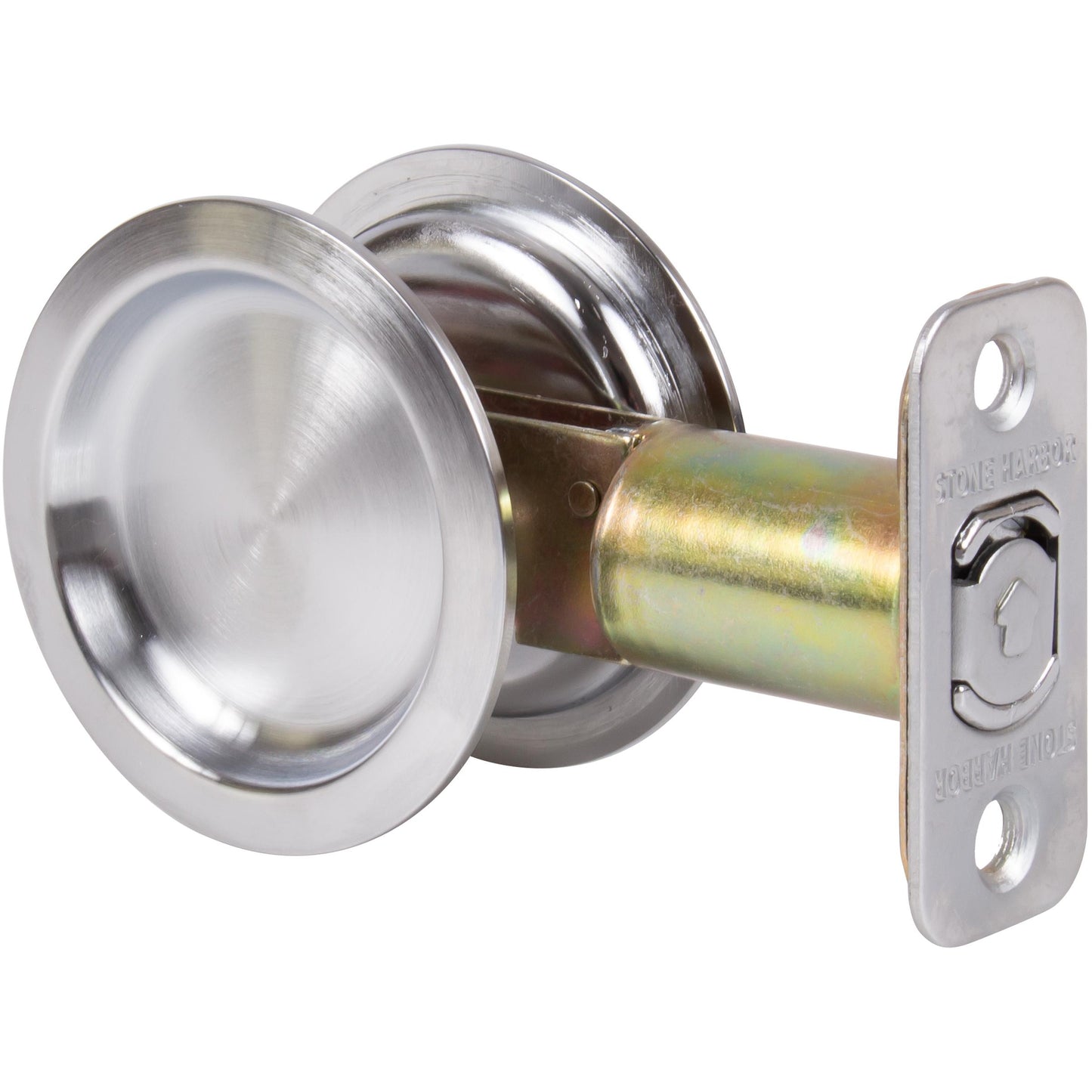 Stone Harbor Hardware Round Pocket Door Lock, Passage Function, 2-3/4" Backset, Satin Chrome