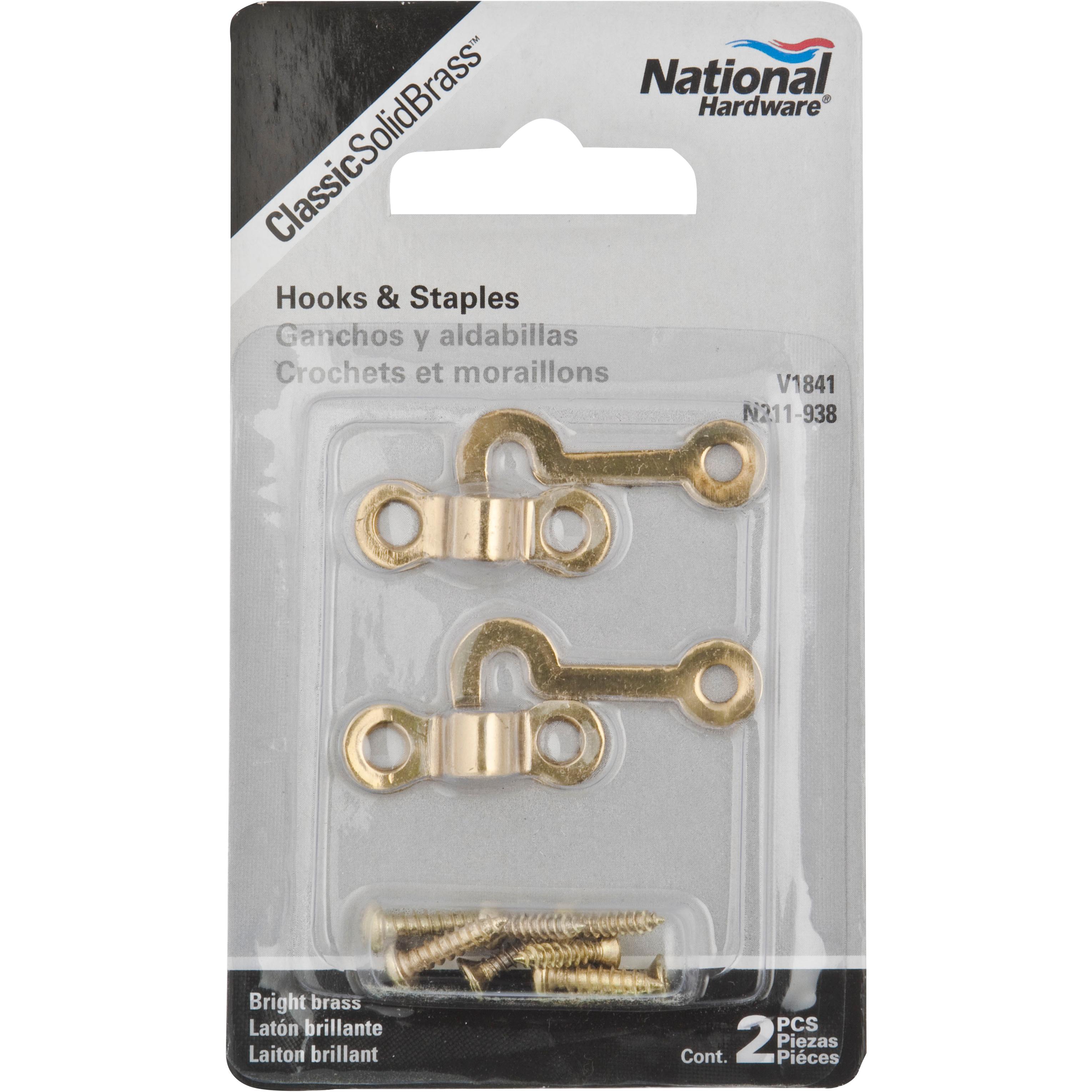 National Hardware - V1841 Hooks and Staples 2/pk - Polished Brass