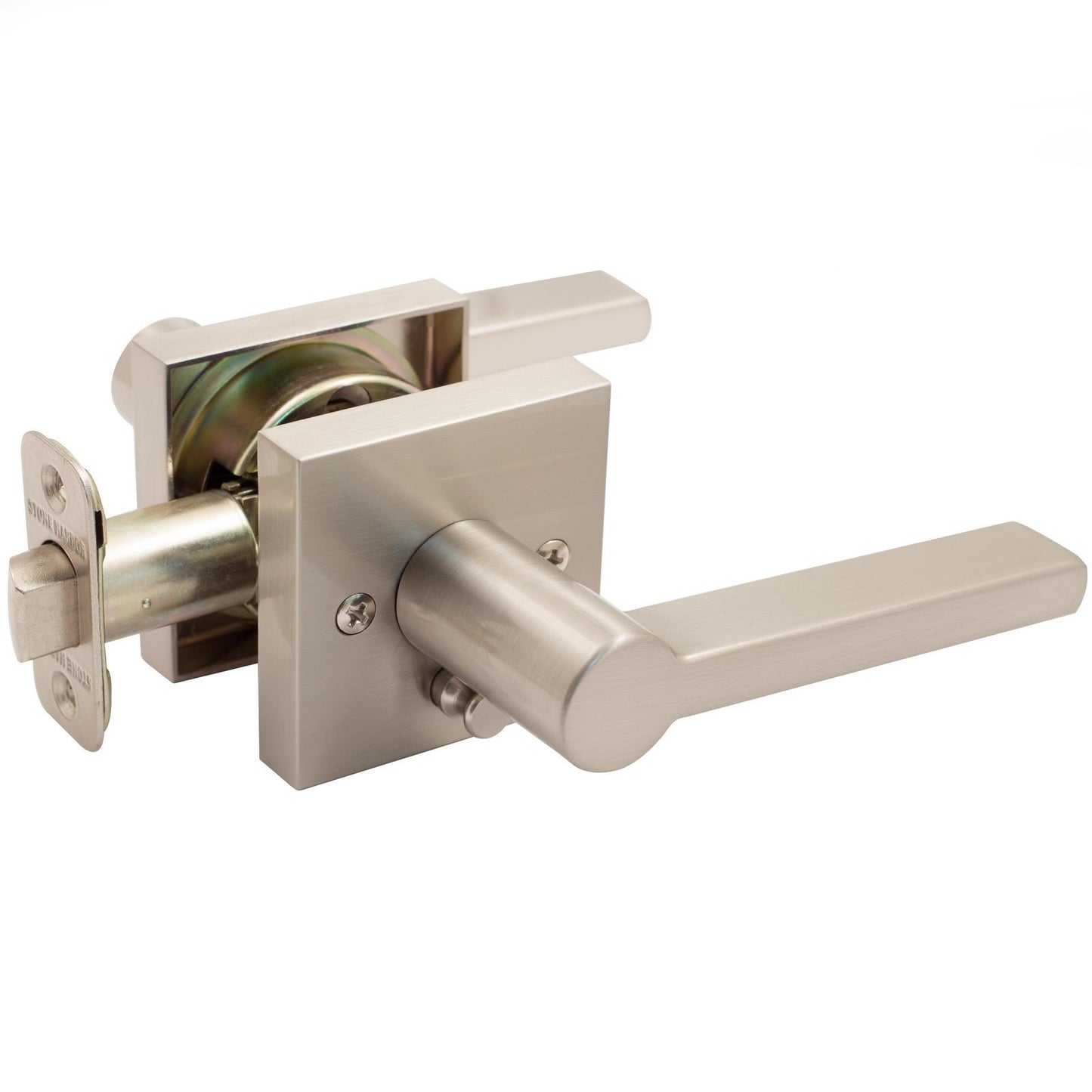 Stone Harbor Hardware Vienna Door Lever with Square Rosette, Privacy (Bed/Bath) Latch, Satin Nickel