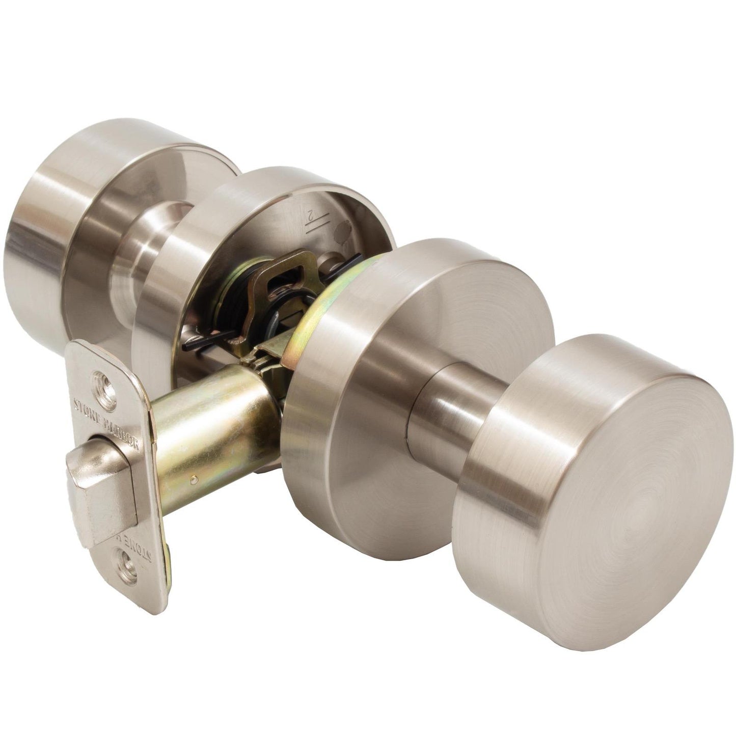 Stone Harbor Hardware Bonn Door Knob with Round Rosette, Passage (Hall/Closet) Latch, Satin Nickel