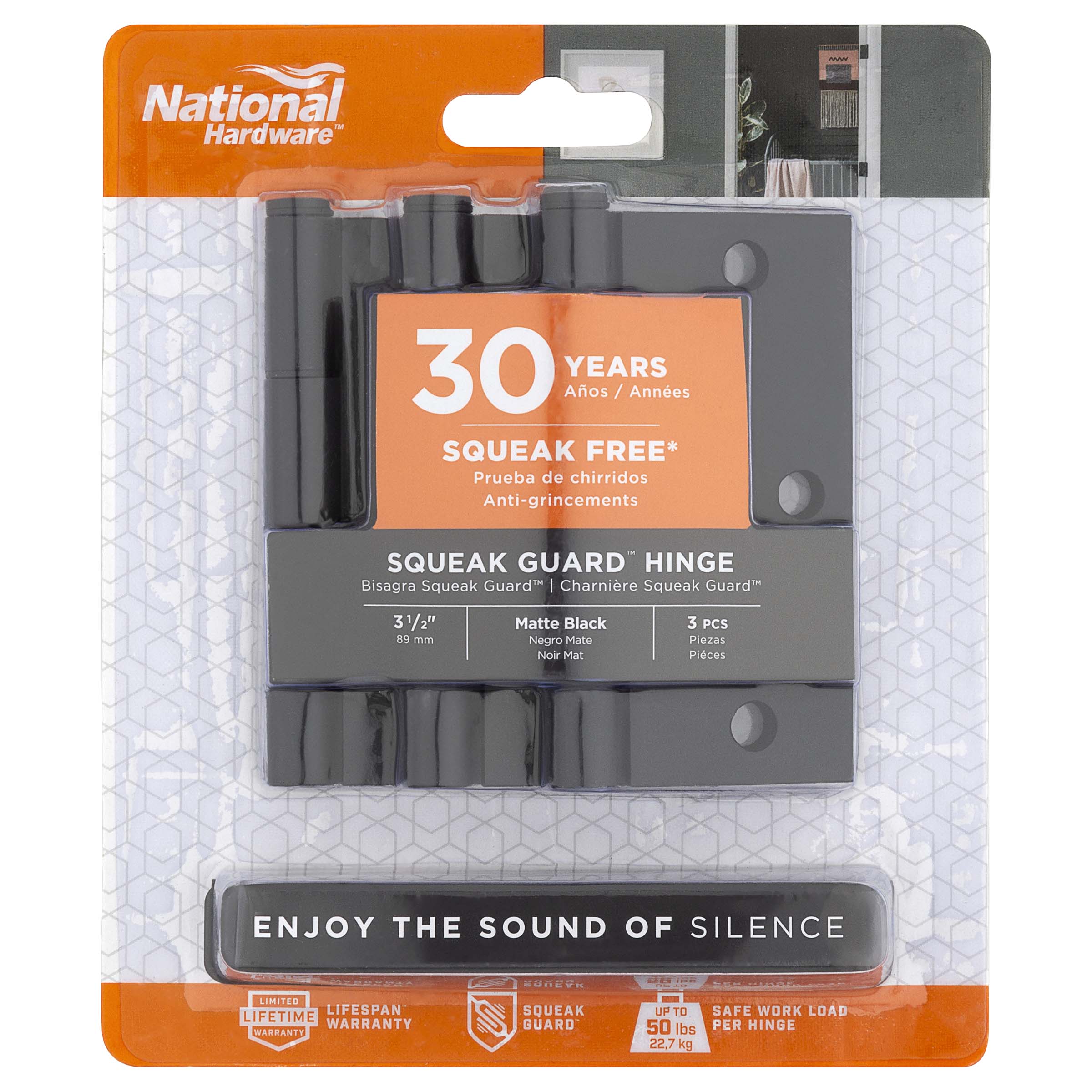 525 3-1/2" SQR Squeak Guard Hinge 3/pk - Matte Black