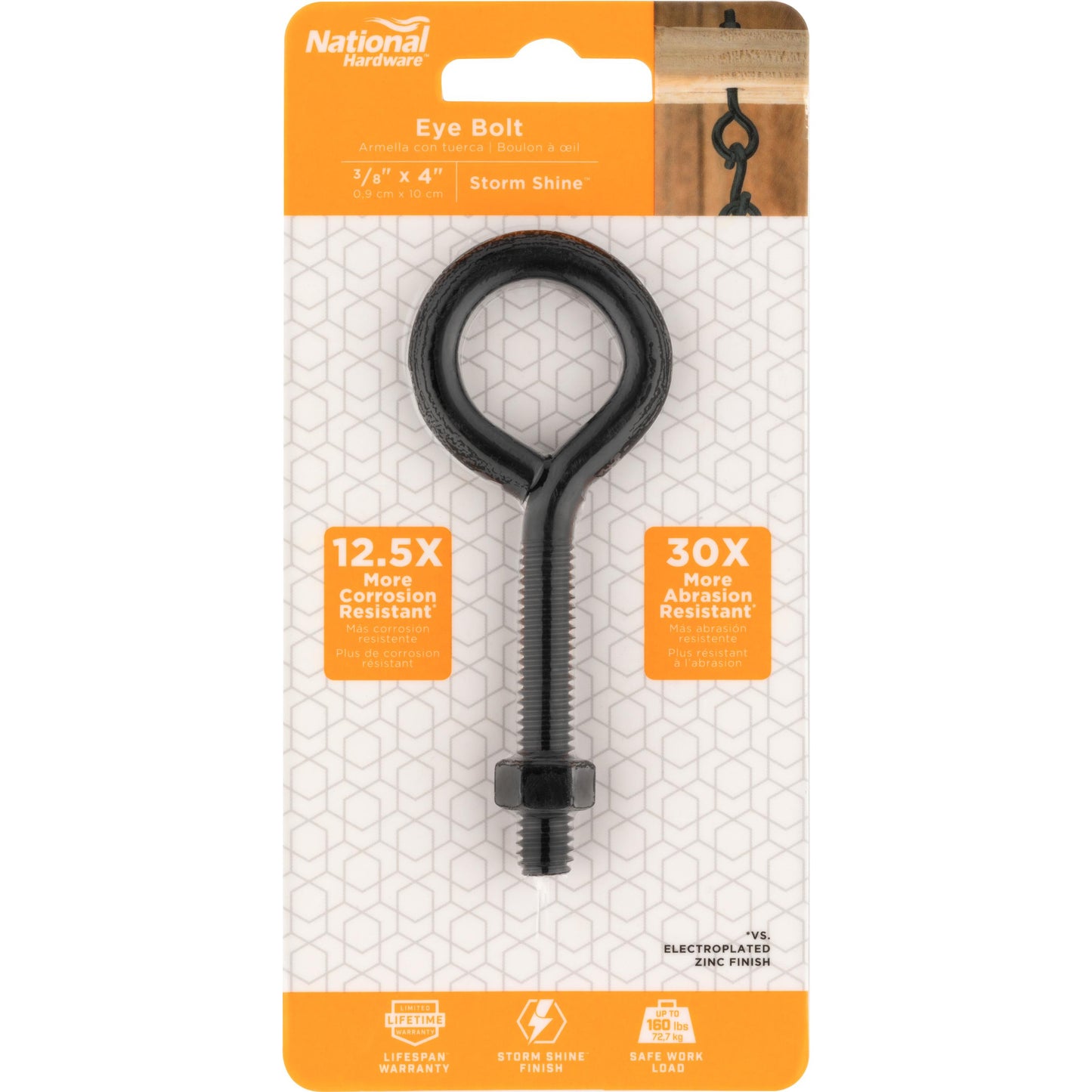 V2160 3/8" x 4" Eye Bolt with Nut - Black