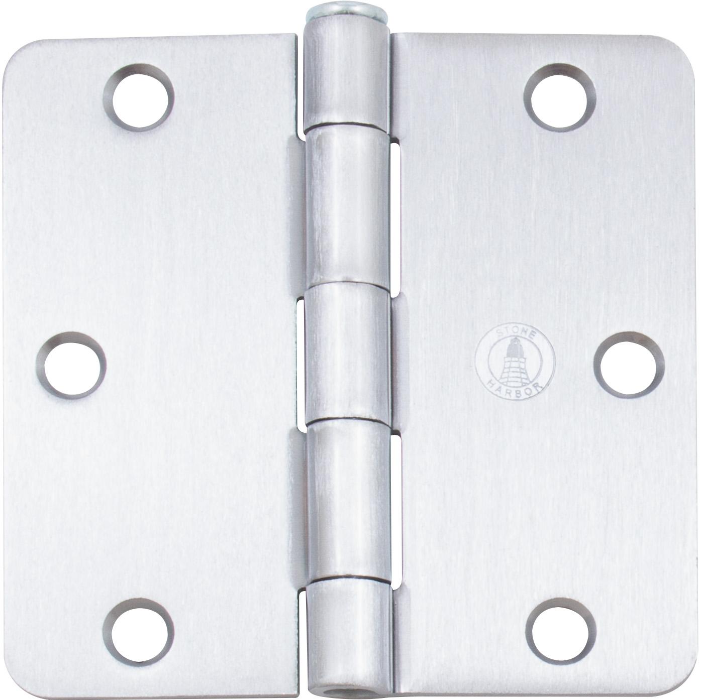 Stone Harbor Hardware 3-1/2" Door Hinges, 1/4" Radius Corner, Satin Chrome, 2-Pack
