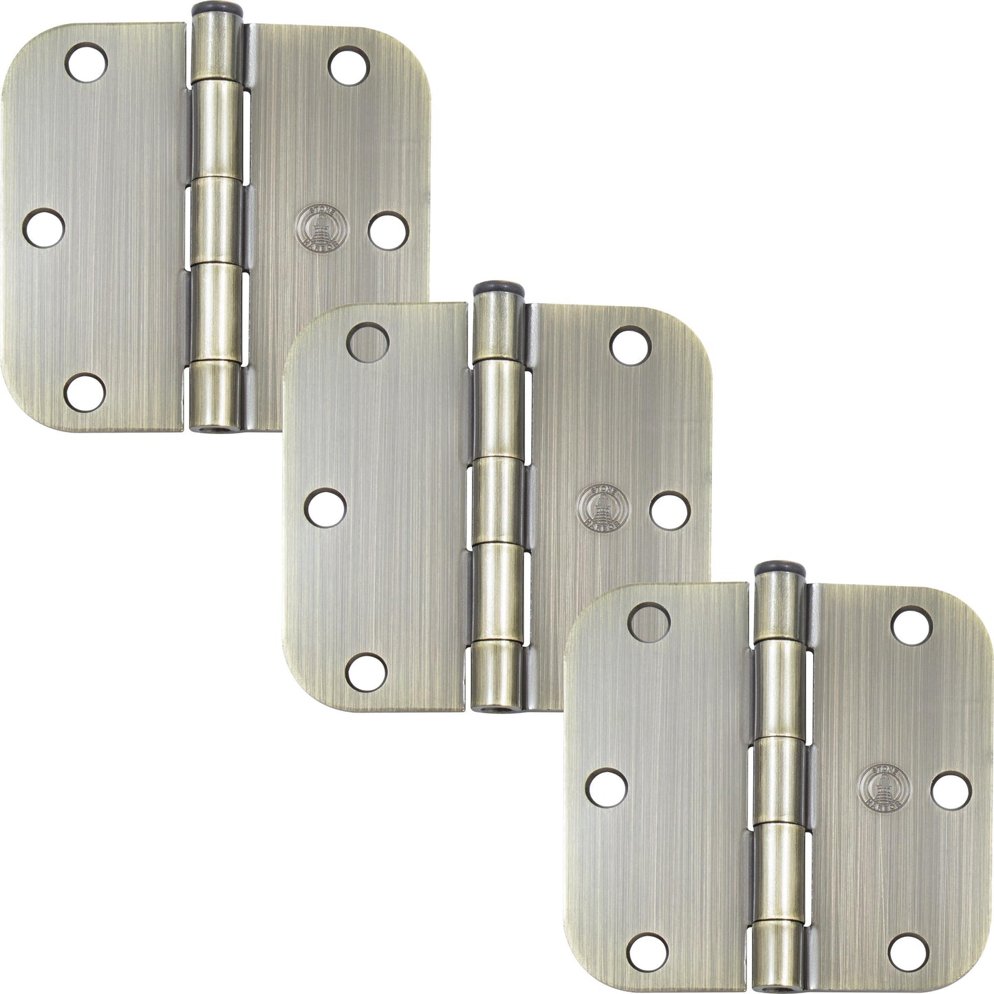 Stone Harbor Hardware 3-1/2" Door Hinges, 5/8" Radius Corner, Antique Brass, 3-Pack